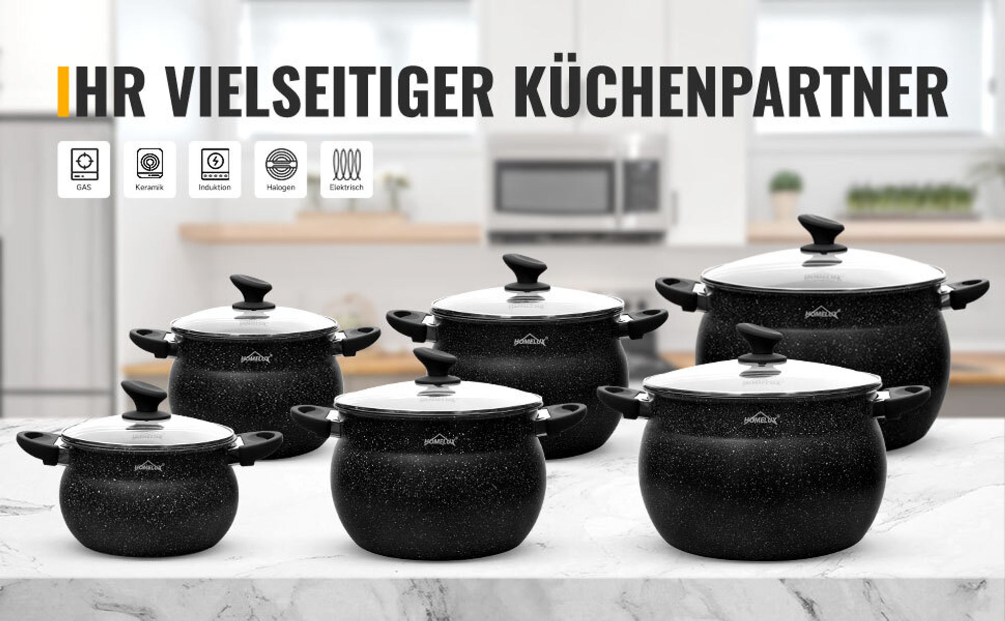 20cm Kochtopf mit Glasdeckel, Aluguss Topf, Antihaftbeschichtung, für alle Herdarten