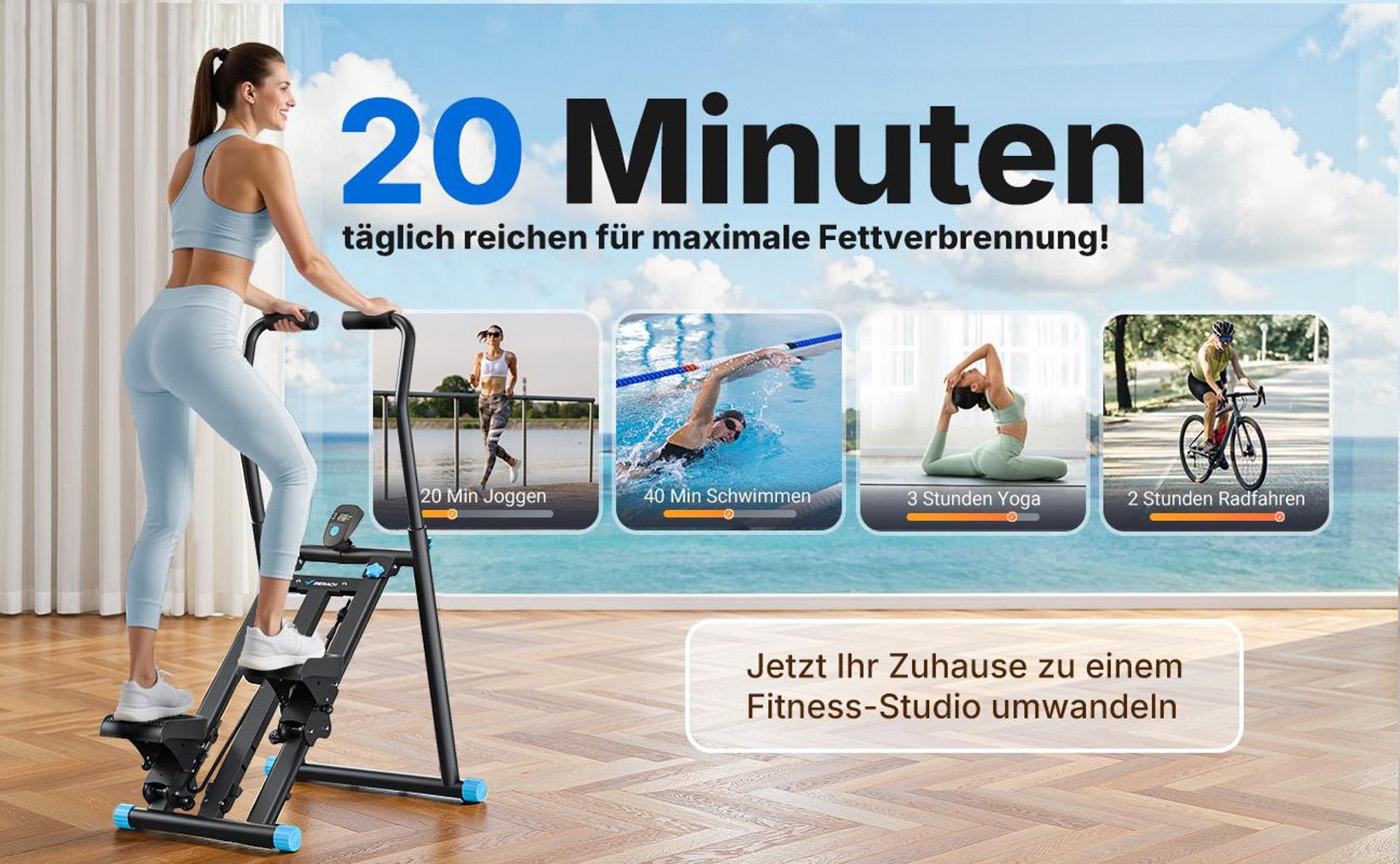 MERACH Klappbarer Stepper & Vertical Climber Heimtrainer – 3 Stufen & höhenverstellbar, LCD-Display & rutschfeste Pedale