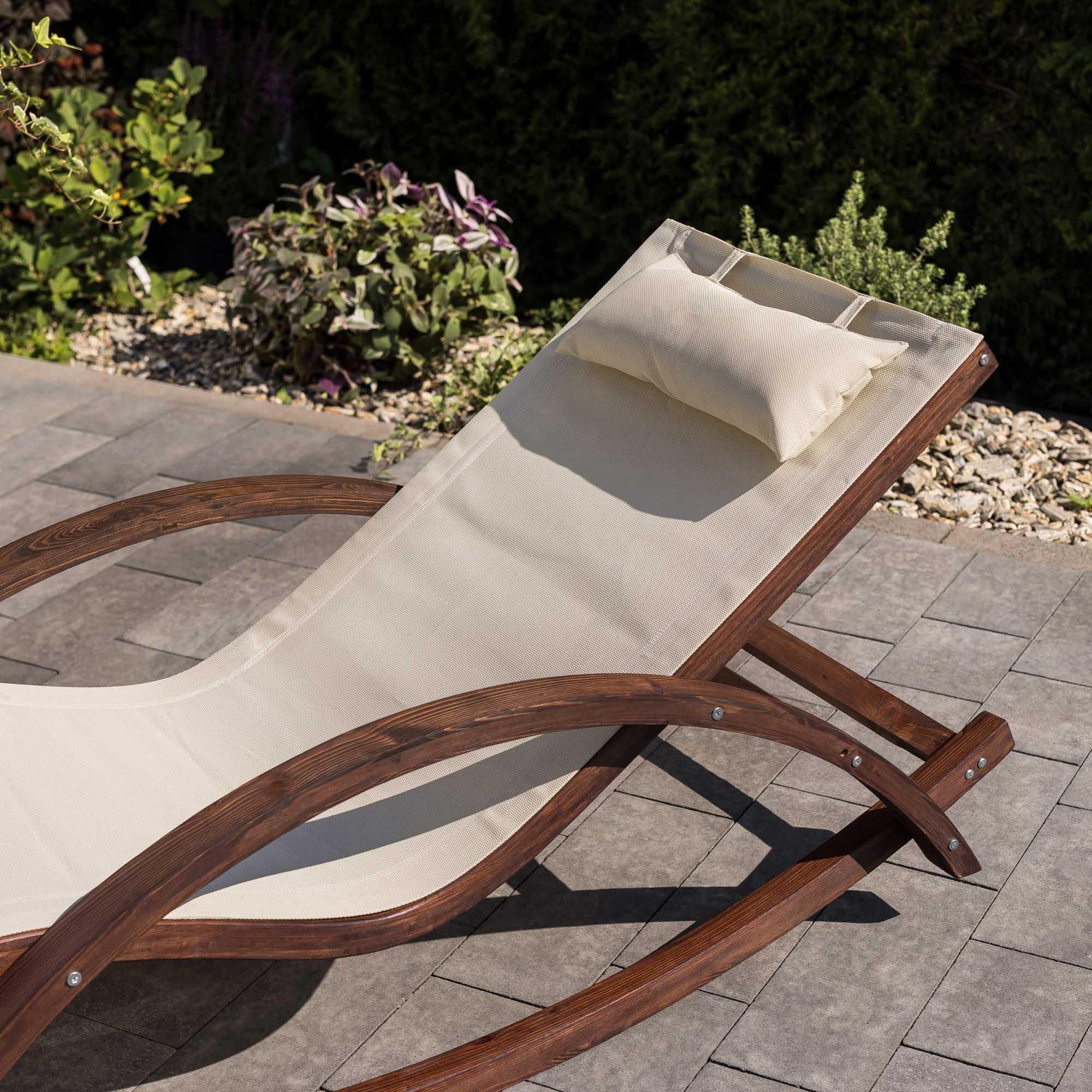 di volio Sonnenliege RODIE – ergonomische Liege aus Lärchenholz mit Kissen, wetterfester Liegestuhl für Garten und Terrasse (Beige)