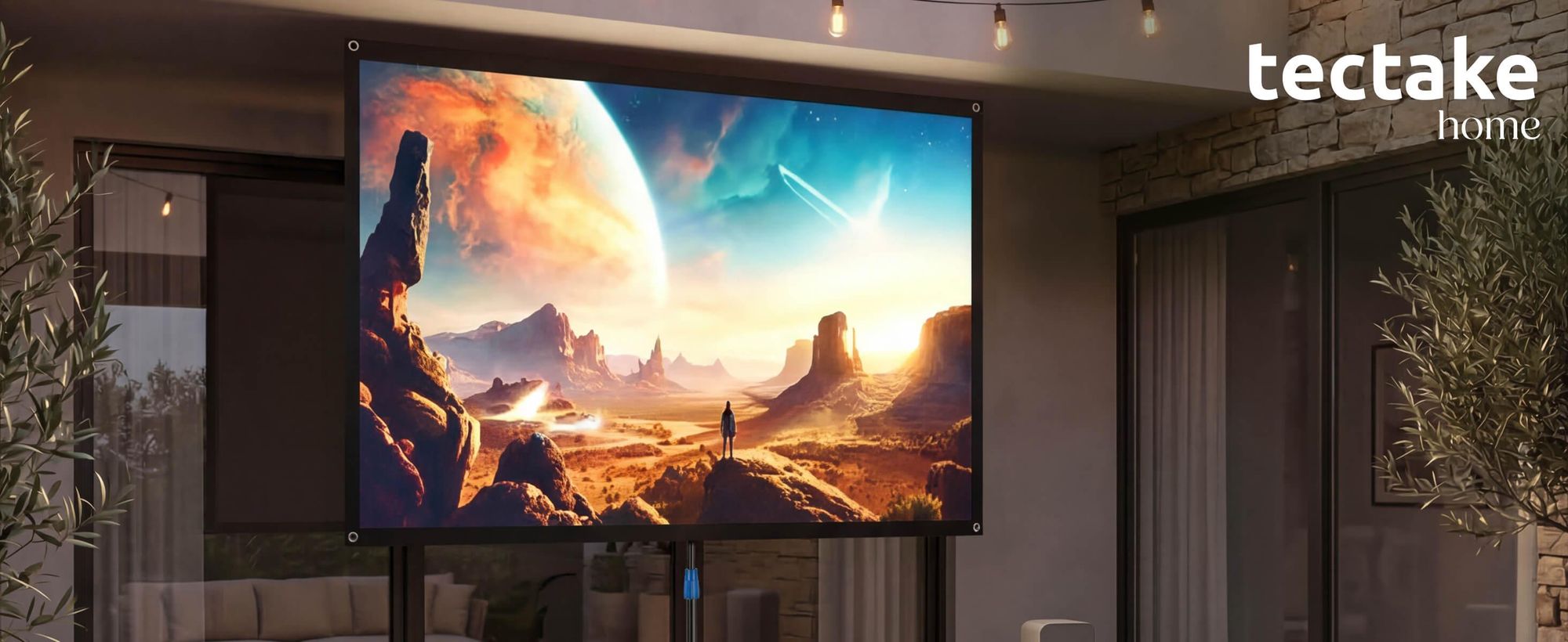 tectake® Beamer-Leinwand mit Stativ 72 Zoll 183,5cm Diagonal 16:9 4K HD Full-HD Ultra-HD 160° Betrachtungswinkel Gain 1,0 inkl. Tragetasche
