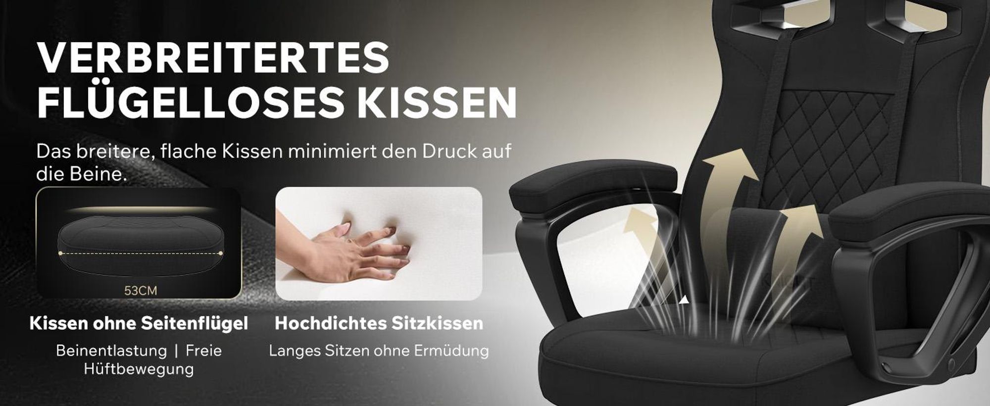 SENSE7 Knight Gaming Stuhl aus Stoff Schwarz - Ergonomischer Bürostuhl Schreibtischstuhl Stoff Gamer Sessel Drehstuhl Zockerstuhl PC 120kg Chair