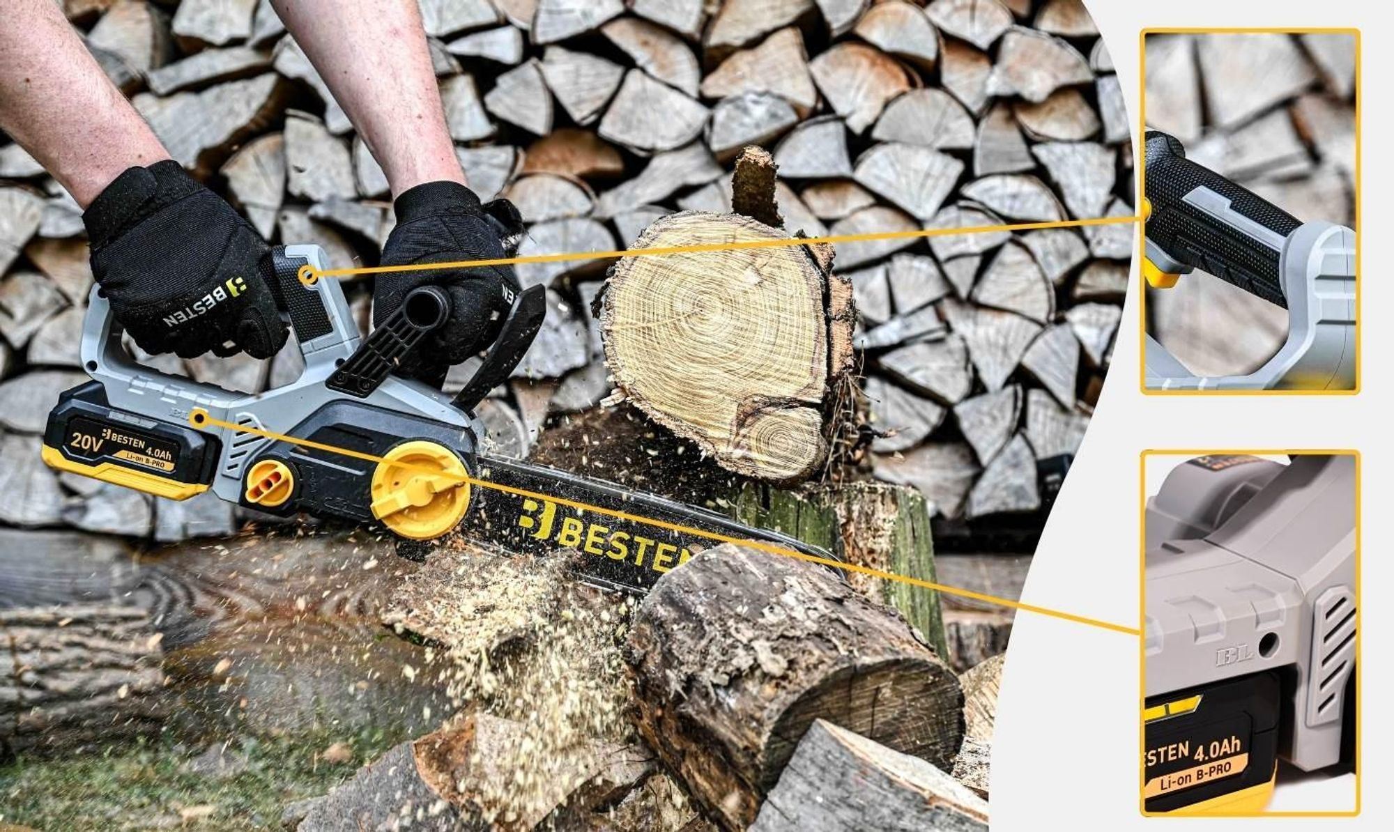 Piła Łańcuchowa Akumulatorowa Gałęziówka Pilarka 30Cm Bezszczotkowa 2X4,0Ah BESTEN