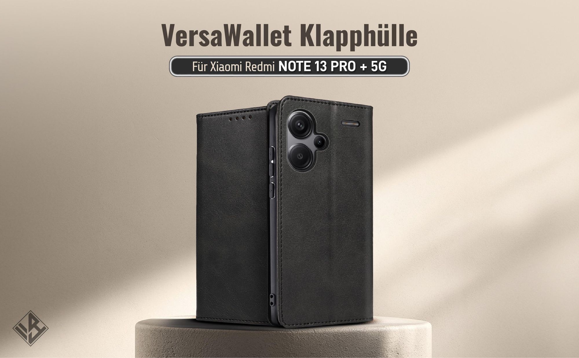 Schwarze Klapphülle für das Xiaomi Redmi Note 13 Pro+ 5G mit Wallet-Funktion