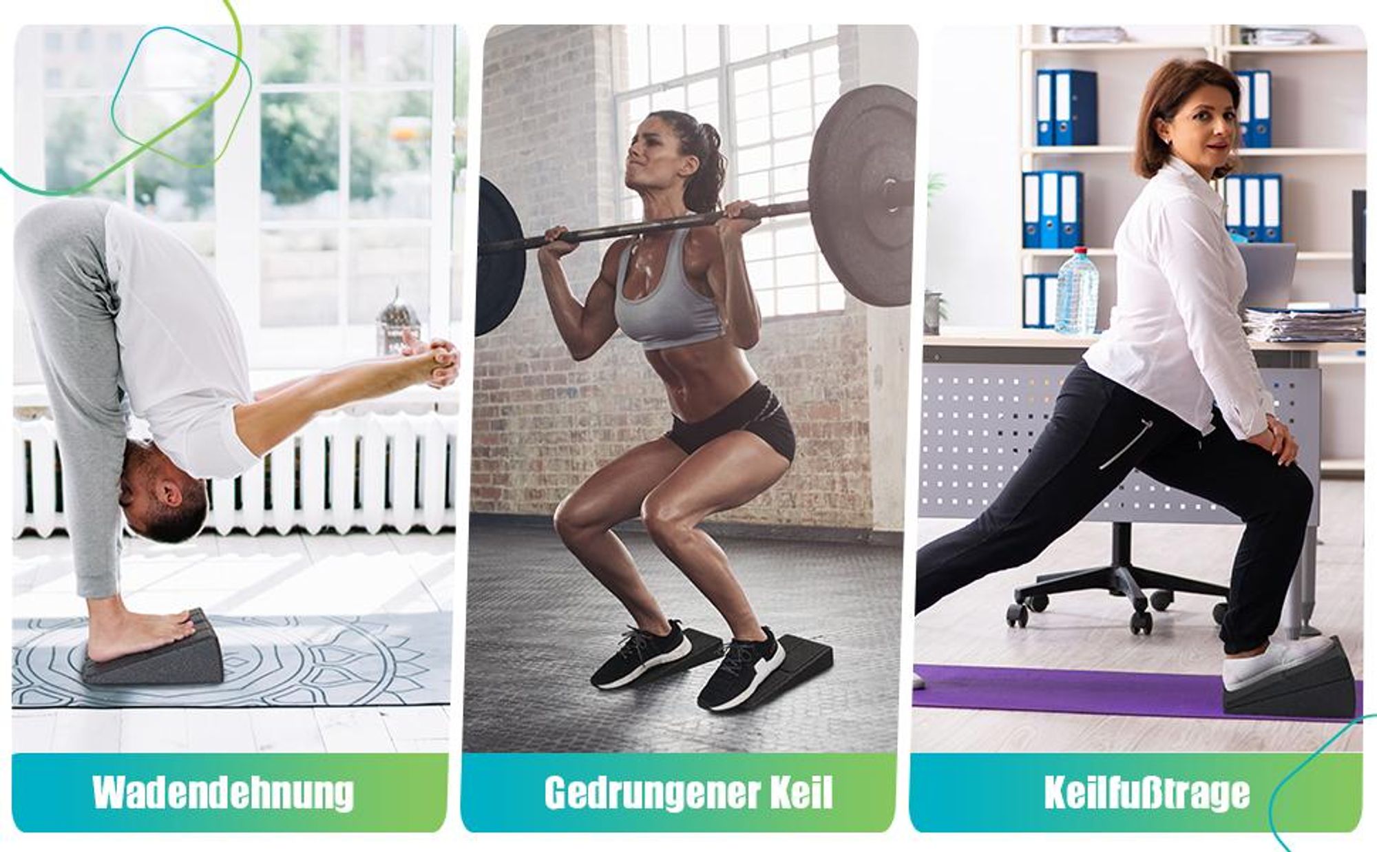 Wadendehner, Knieretter, Wadentrainer, Calf Stretcher, Wadenbrett, 3er Set Mobilisationskeil Dehnen, Yoga Dehnungskeile Wirbelsaeule