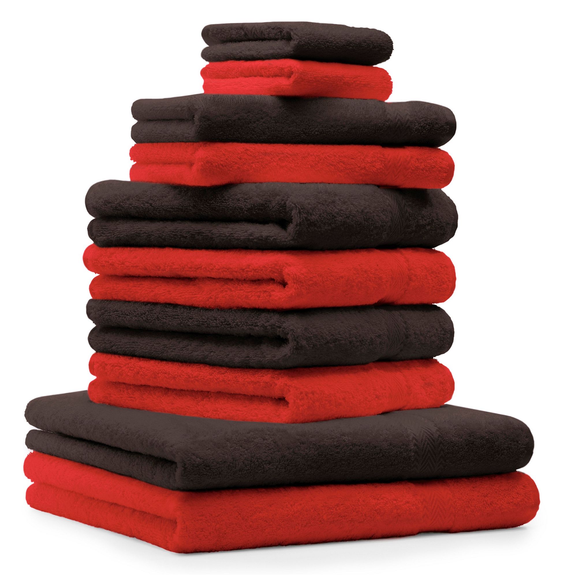 Betz 10-tlg. Handtuch-Set PREMIUM CLASSIC  dunkelbraun und rot