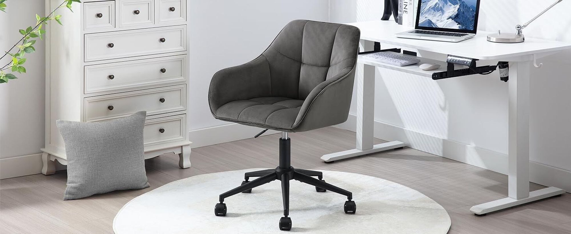 WOLTU Bürohocker Homeoffice Stuhl, Schminkstuhl, höhenverstellbar, mit Armlehnen Samtsitz : Rosa+Silber Farbe: Rosa+Silber