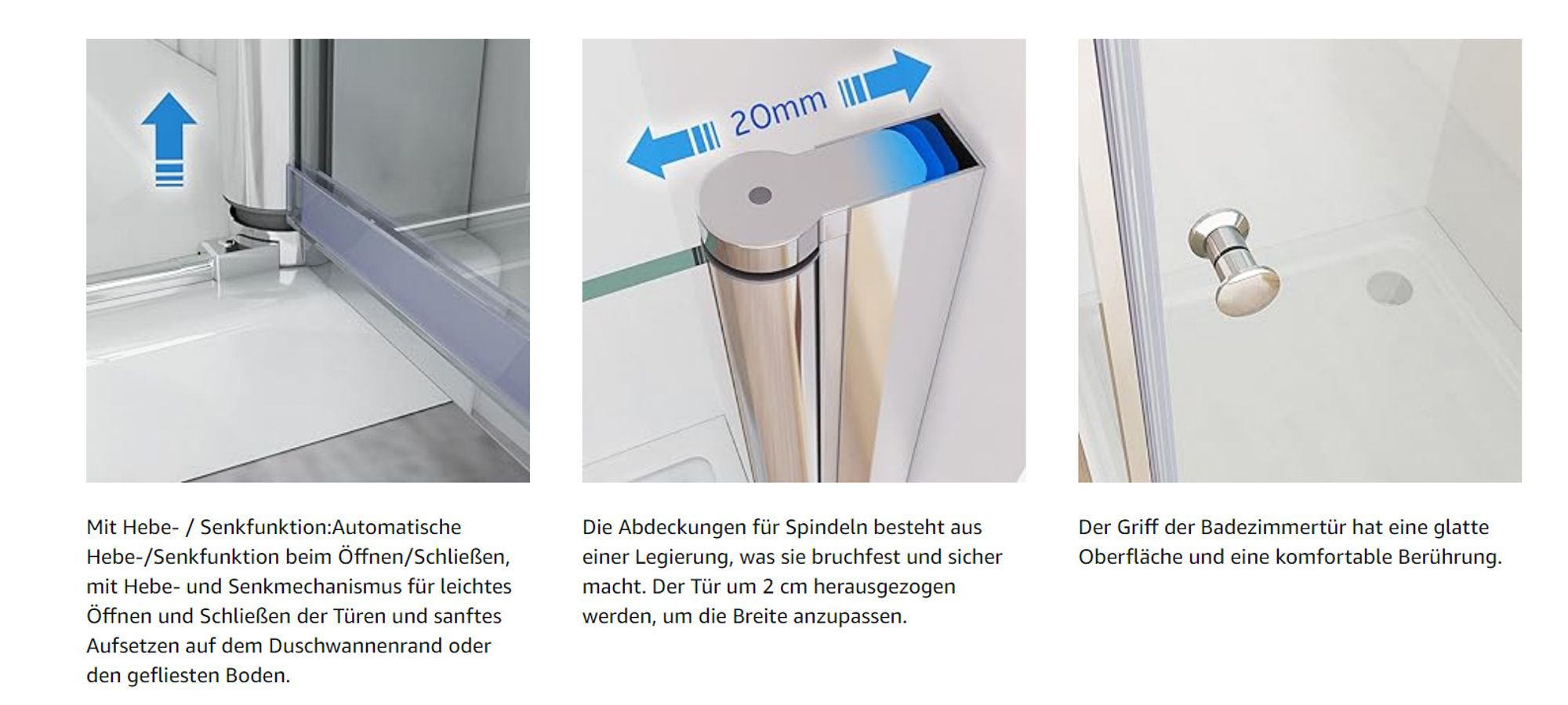 Nischentür 100 x 185 cm Walk in Duschwand für Dusche mit Pendeltür Duschtür aus ESG Glas Rahmenlos Schwingtür Duschabtrennung ohne Duschwanne