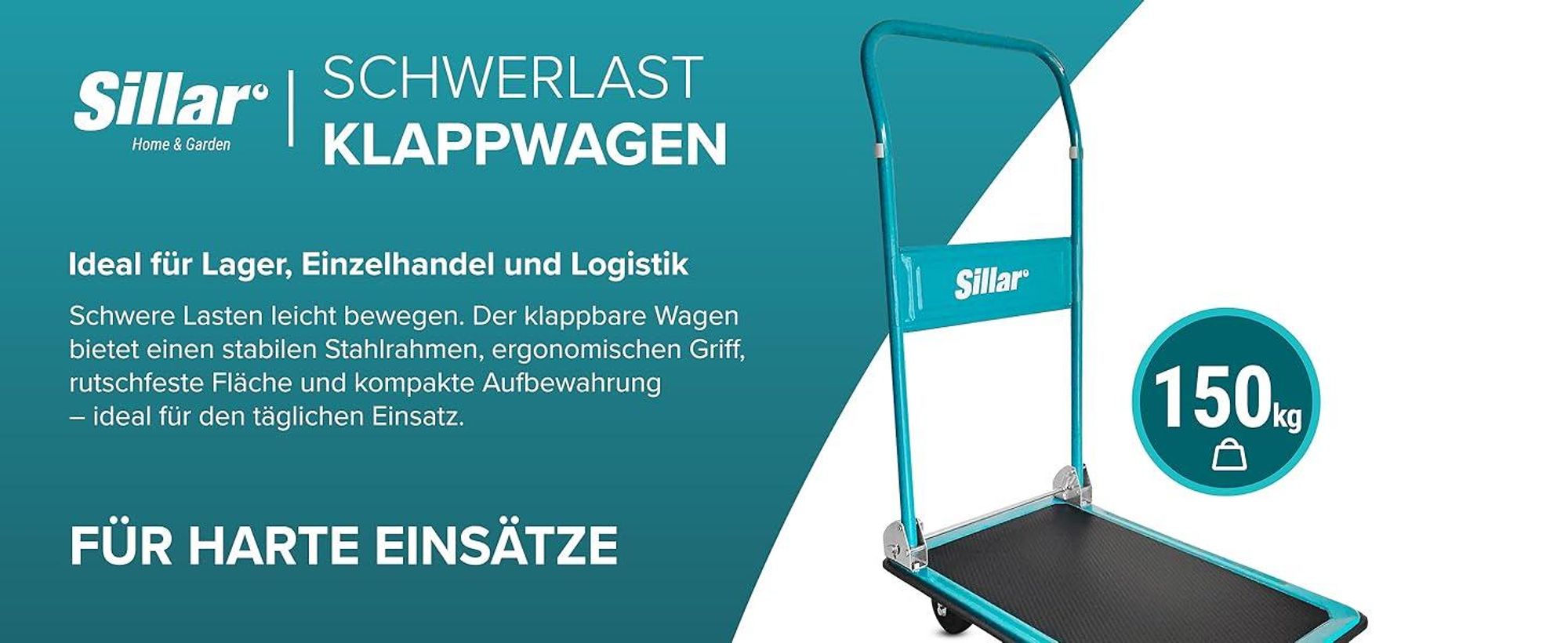 Sillar Klappbarer Transportwagen bis 150 kg – Plattformwagen mit 4 Rädern rutschfeste PVC-Plattform