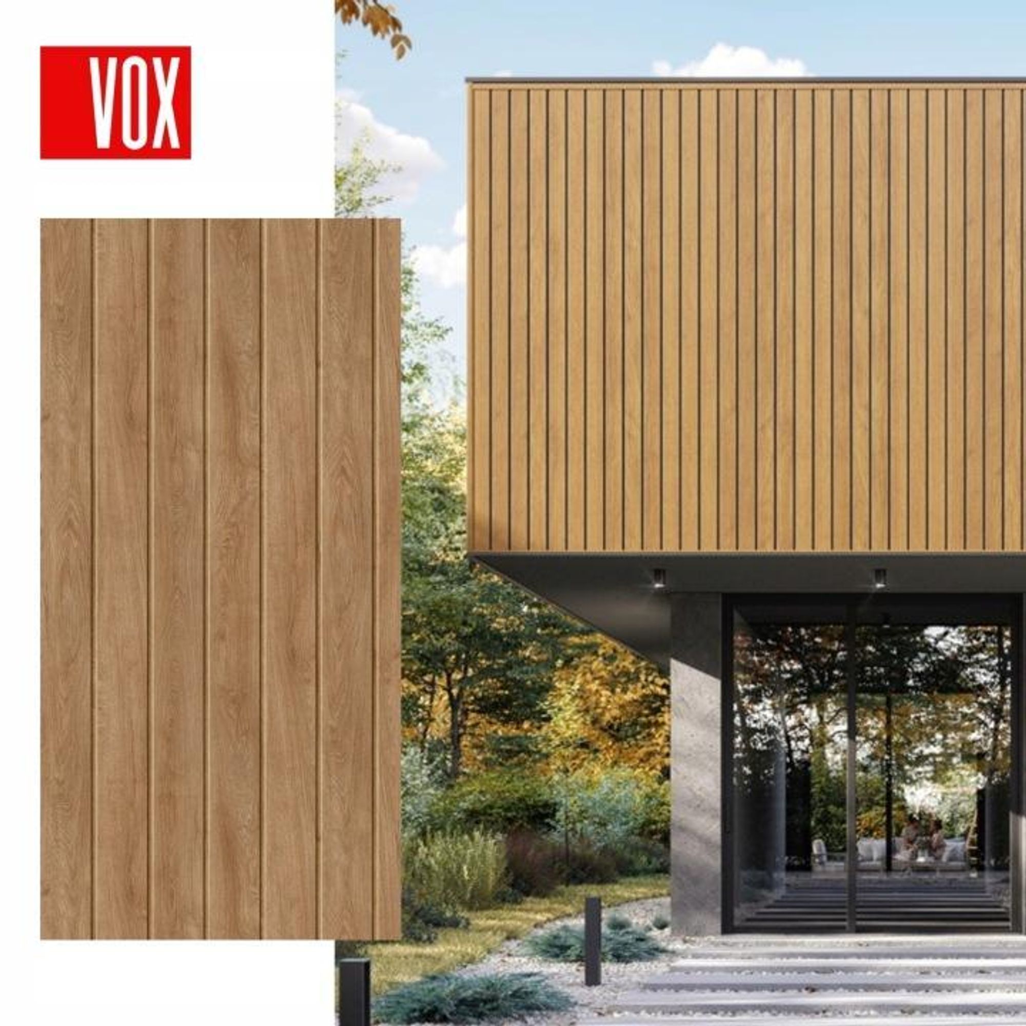 VOX Fassadenpaneele Außenlamellen in Holzoptik SOLVO - Wetterfest - Vertikale oder Horizontale Montage - 300x18,8cm - 4er Set - Graue Eiche