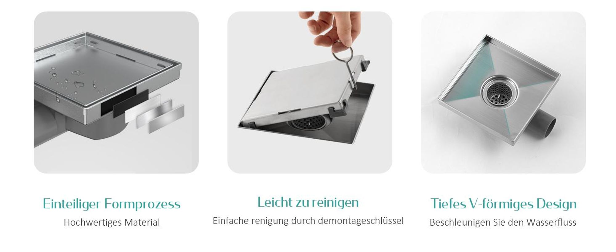 EMKE Bodenablauf Edelstahl Eck 152 x 152mm Ablaufgarnitur mit Siphon Geruchsstop und Haarsieb, Duschablauf Abfluss Ablaufloch set