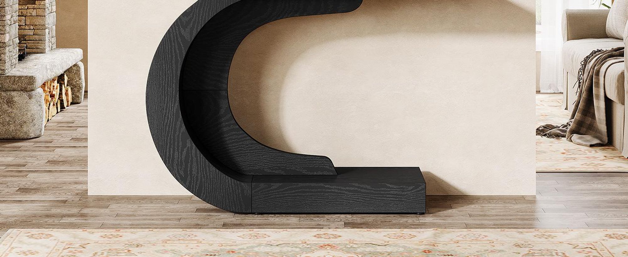 Tribesigns Konsolentisch, C-förmiger Mid-Century Modern-Stil Konsolentisch aus Holz für den Flur, Eingang, Foyer,  Schwarz, 110 x 35 x 75 cm, Schwarz