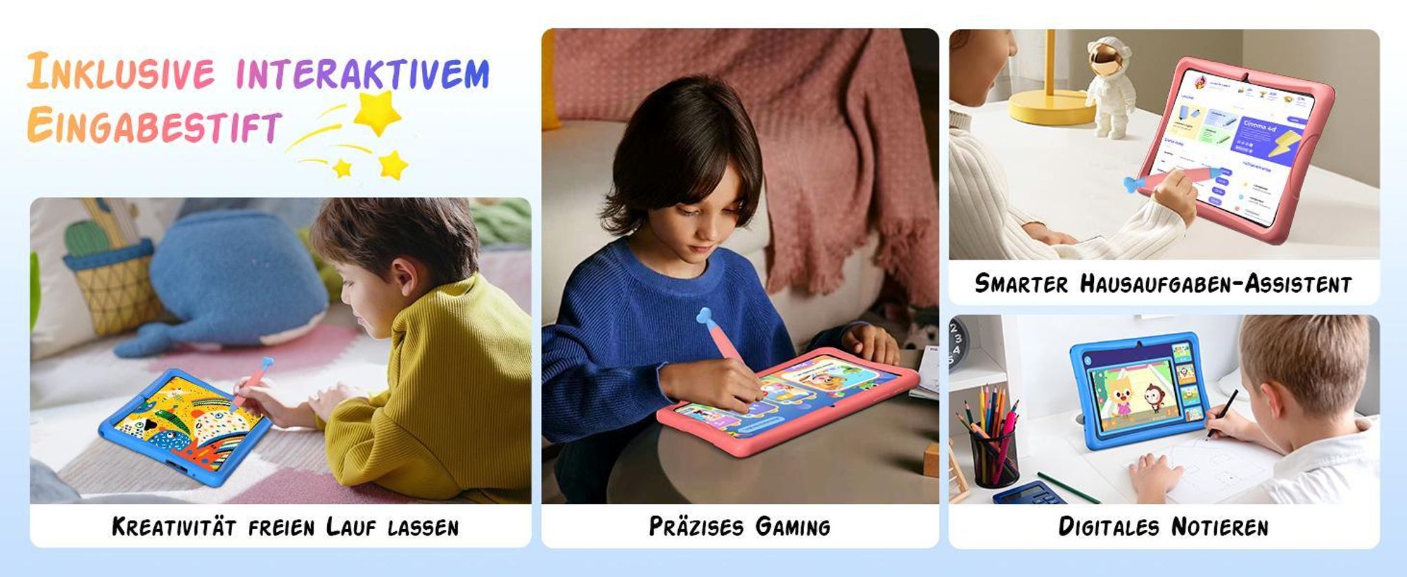 Tabwee K10 Kids 10.1" Rosa Tablet, Google Kids Space, 4GB RAM+64GB ROM, Android 15 WiFi Tablet für Kind mit Kindgerechte Hülle und Stift, 5000mAh
