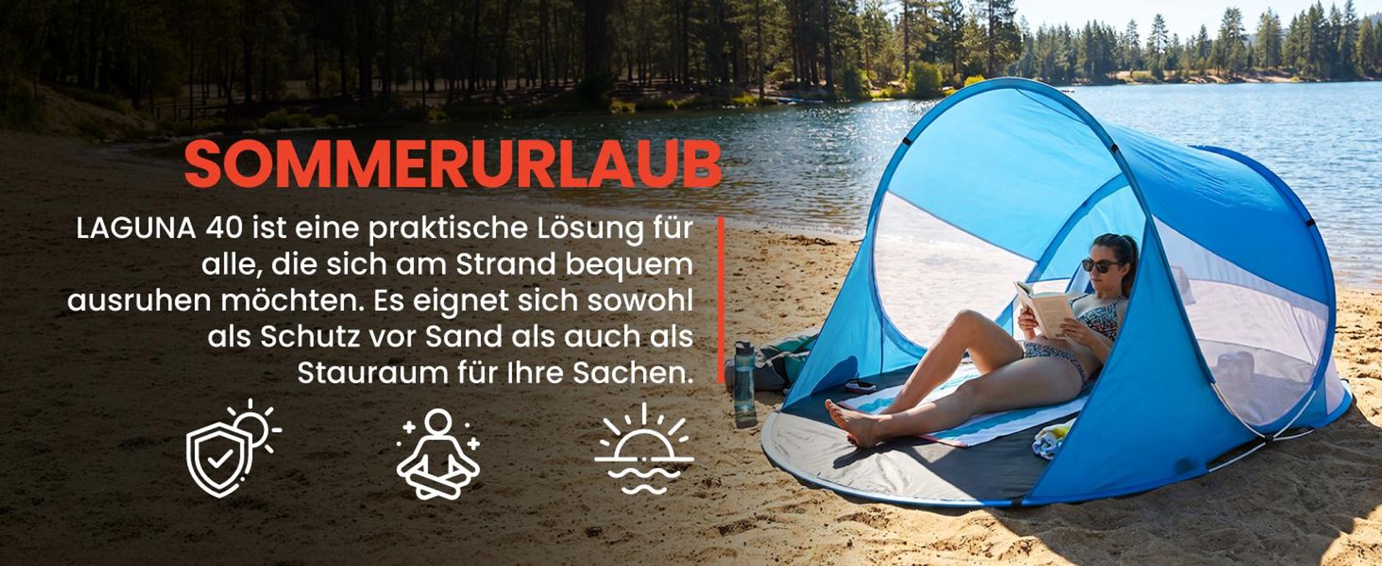Strandzelt Strandmuschel mit UV Schutz Pop Up Epifit 190x120x90cm mit Tragetasche Blau