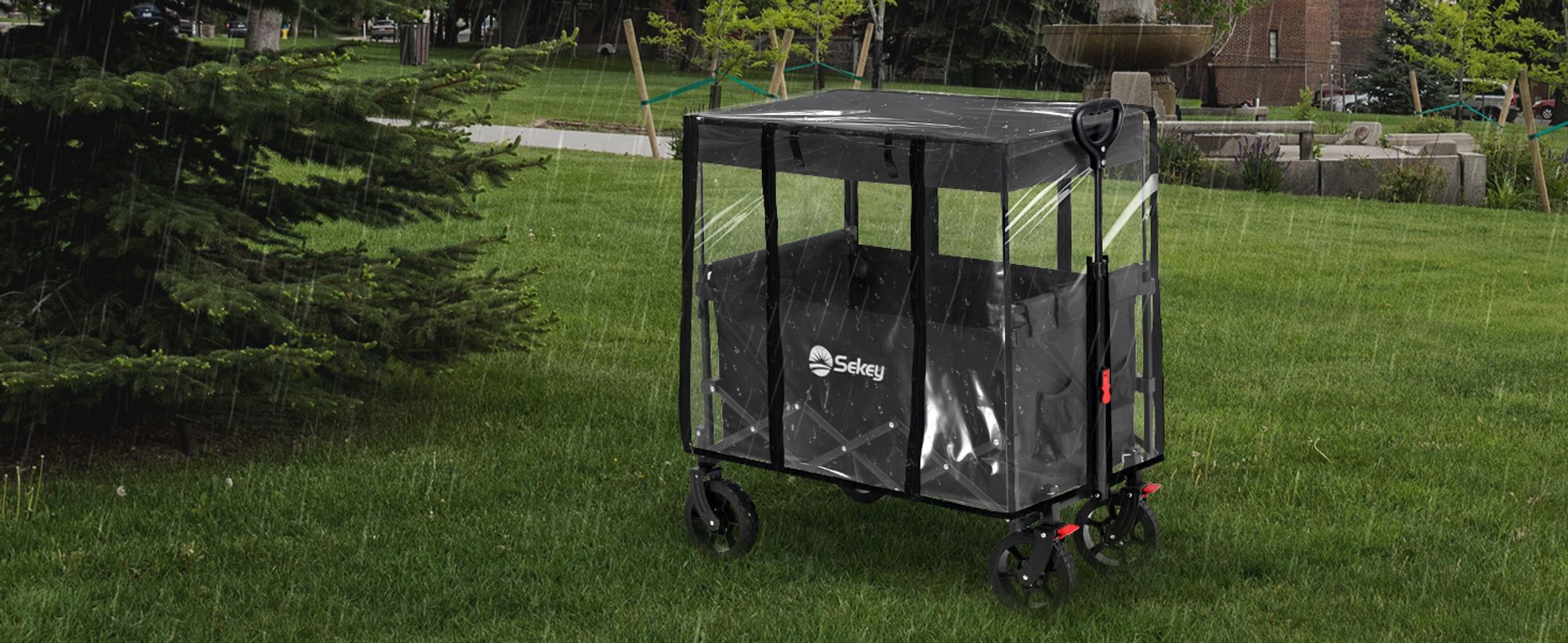 Sekey Regenschutz Transparent für Bollerwagen mit Dach, 75 x 50 x 65 cm