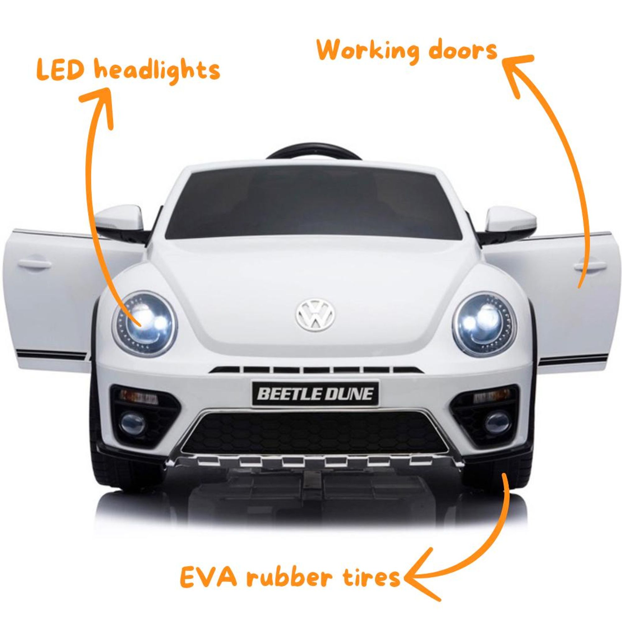Volkswagen Beetle XL Kinder Elektroauto 12V (1–6 Jahre) – Offiziell Lizenziert, mit Fernbedienung, EVA-Reifen & Ledersitz – Kinder Elektrofahrzeug – Weiß