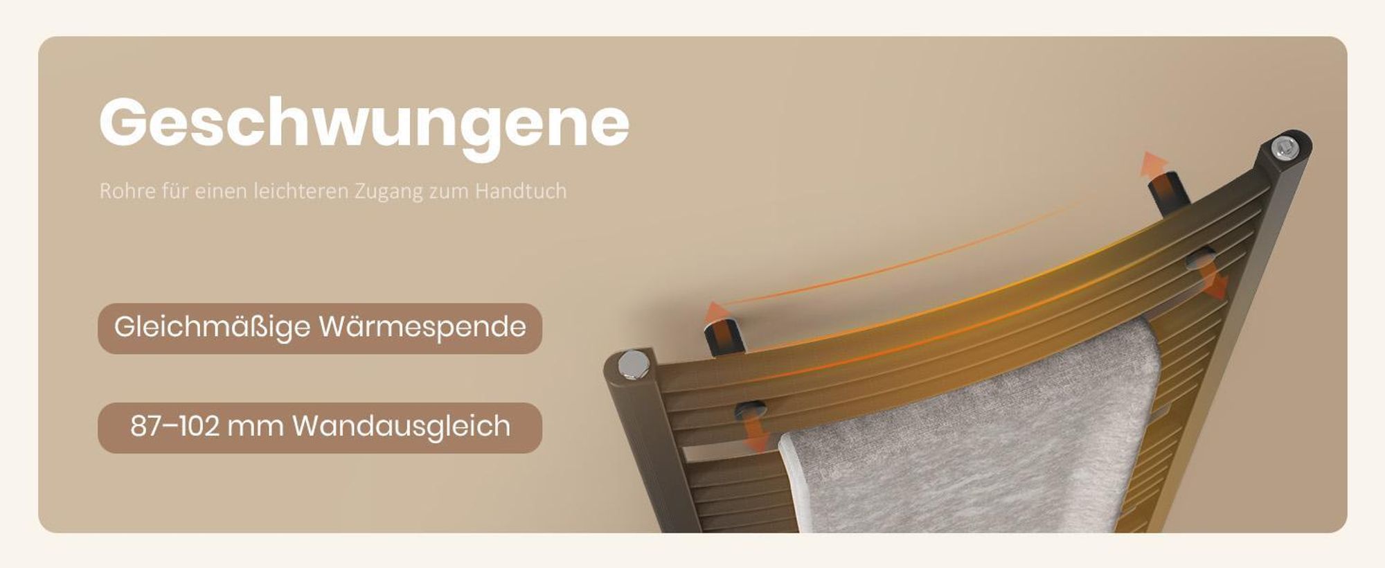 EMKE Elektrisch Handtuchwärmer 75X50cm 300W Anthrazit gebogen Badheizkörper klassisch elektrisch Heizstab Thermostat Handtuchheizkörper