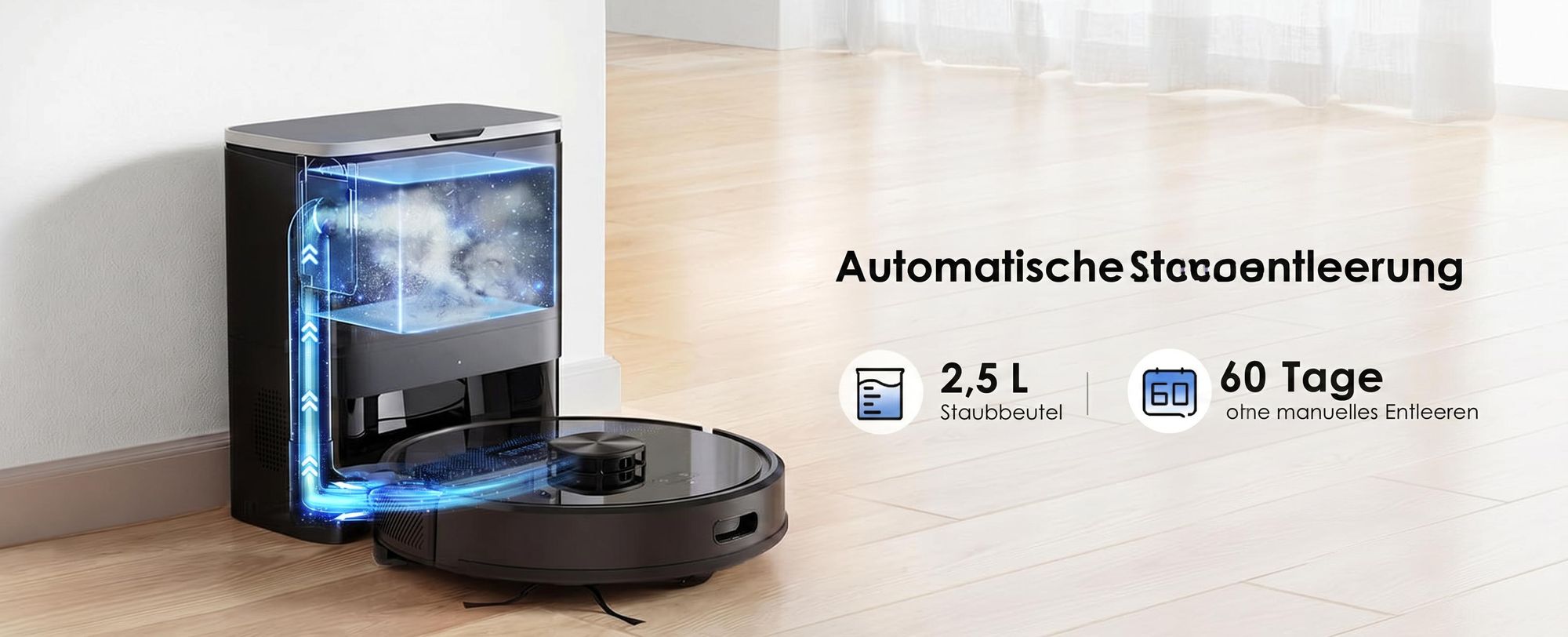 Lubluelu SL60 MAX+ Saugroboter mit Wischfunktion, automatische Absaugstation 2,5L, Laser Navigation, App Steuerung, Saugroboter für Tierhaare 120 Min