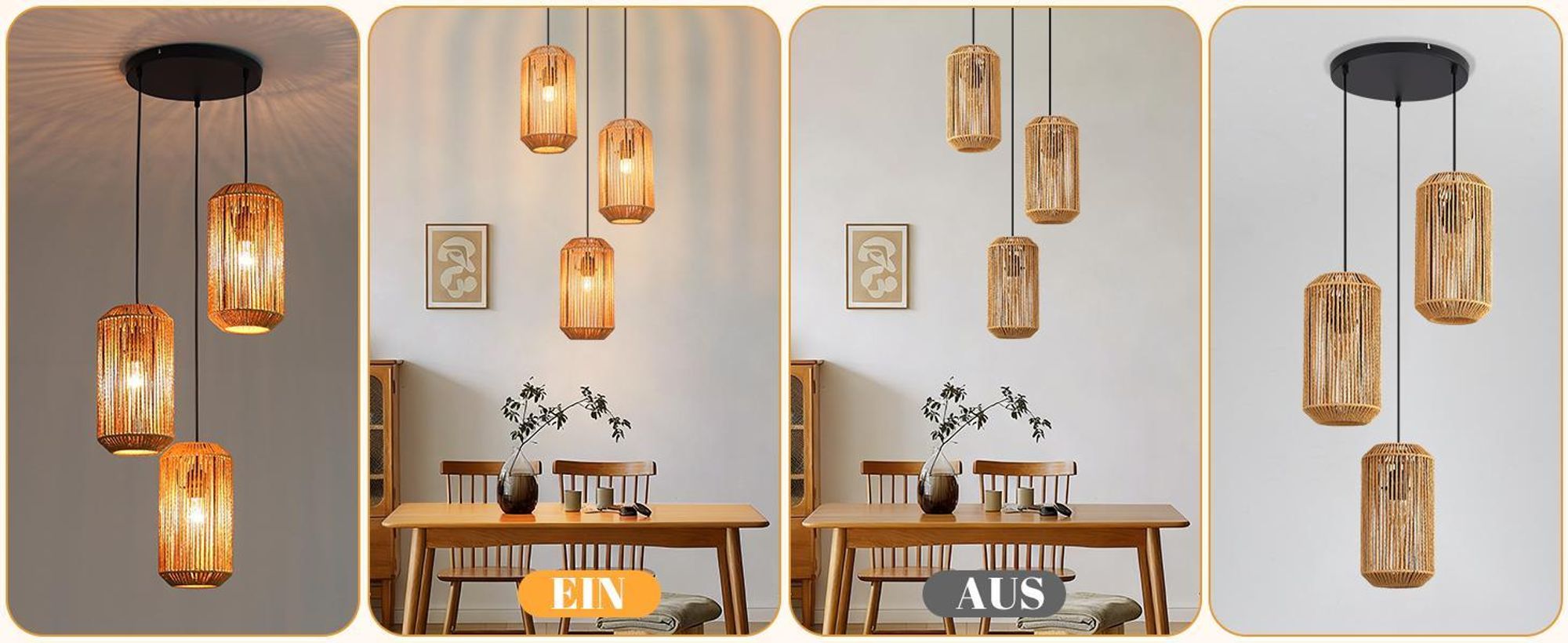 ZMH lampa wisząca boho lampa wisząca rattanowa lampa wisząca lampa wisząca z regulacją wysokości lampa wisząca jadalnia 3 płomienie lampa do salonu z gniazdem E27