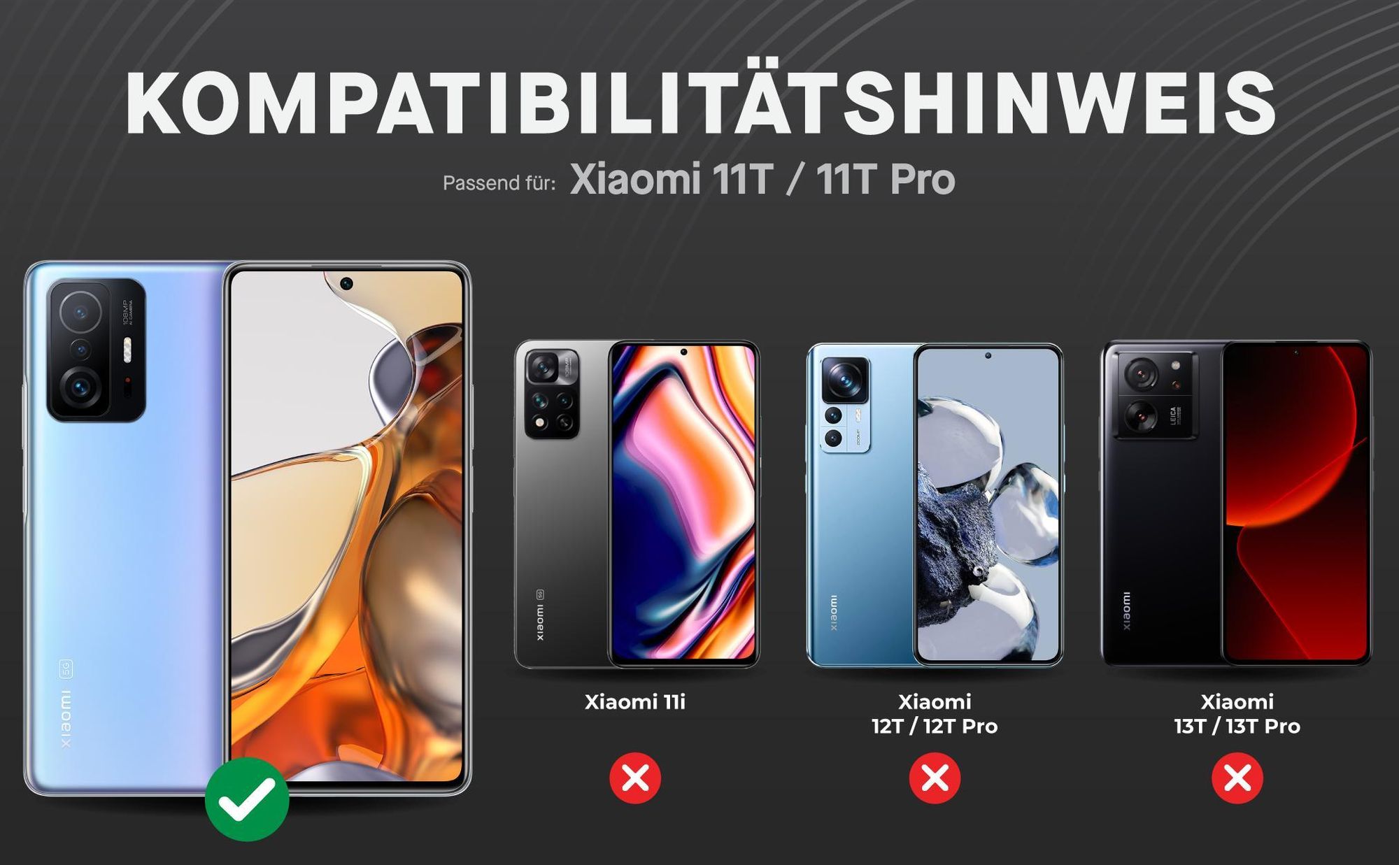 Kompatibilitätshinweise Displayglas für Xiaomi 11T & 11T Pro