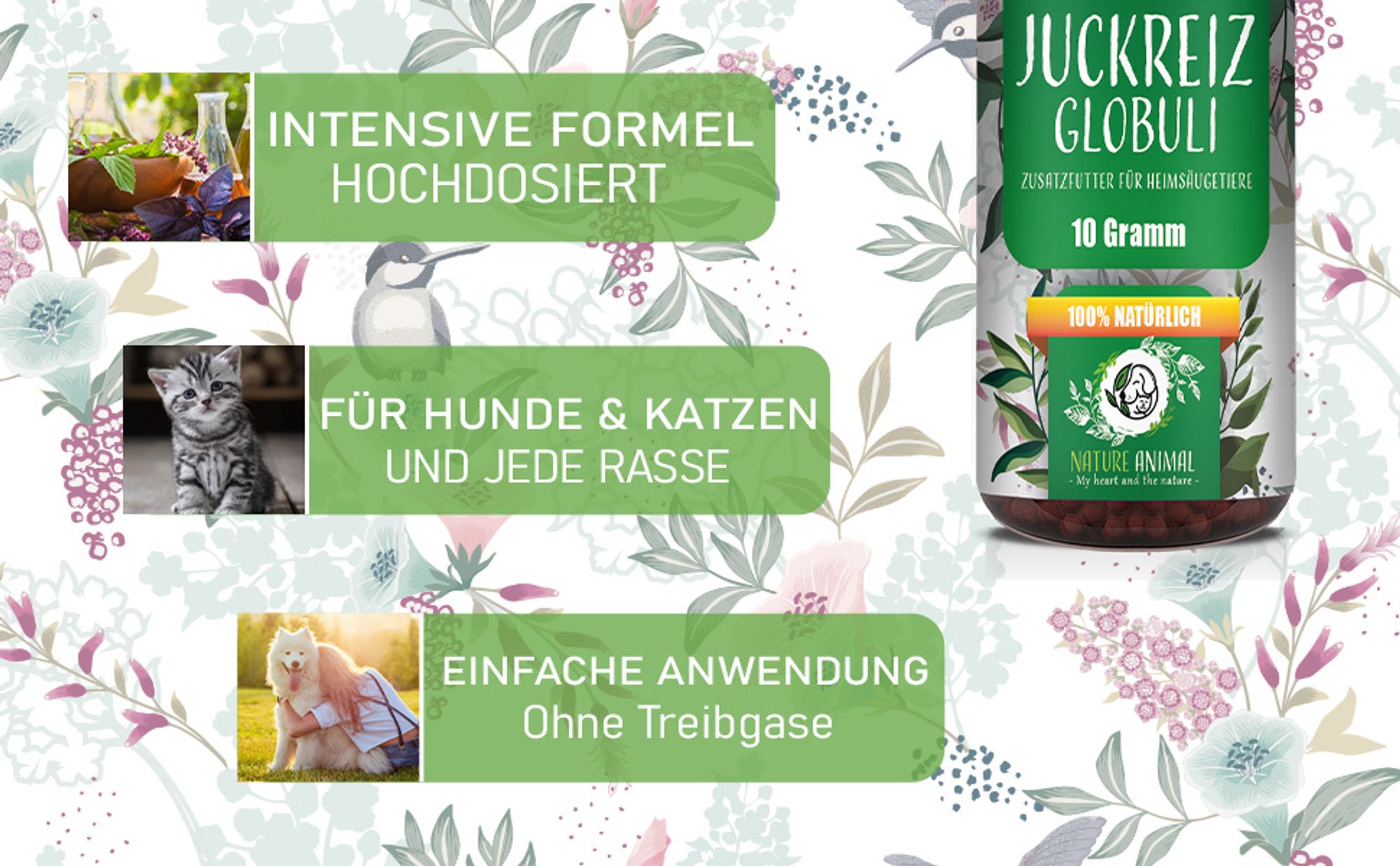 Nature Animal® Juckreiz Kügelchen | für Hunde und Katzen – Unterstützung bei der Linderung von Hautjuckreiz – Beruhigung der Haut – bei Hautproblemen