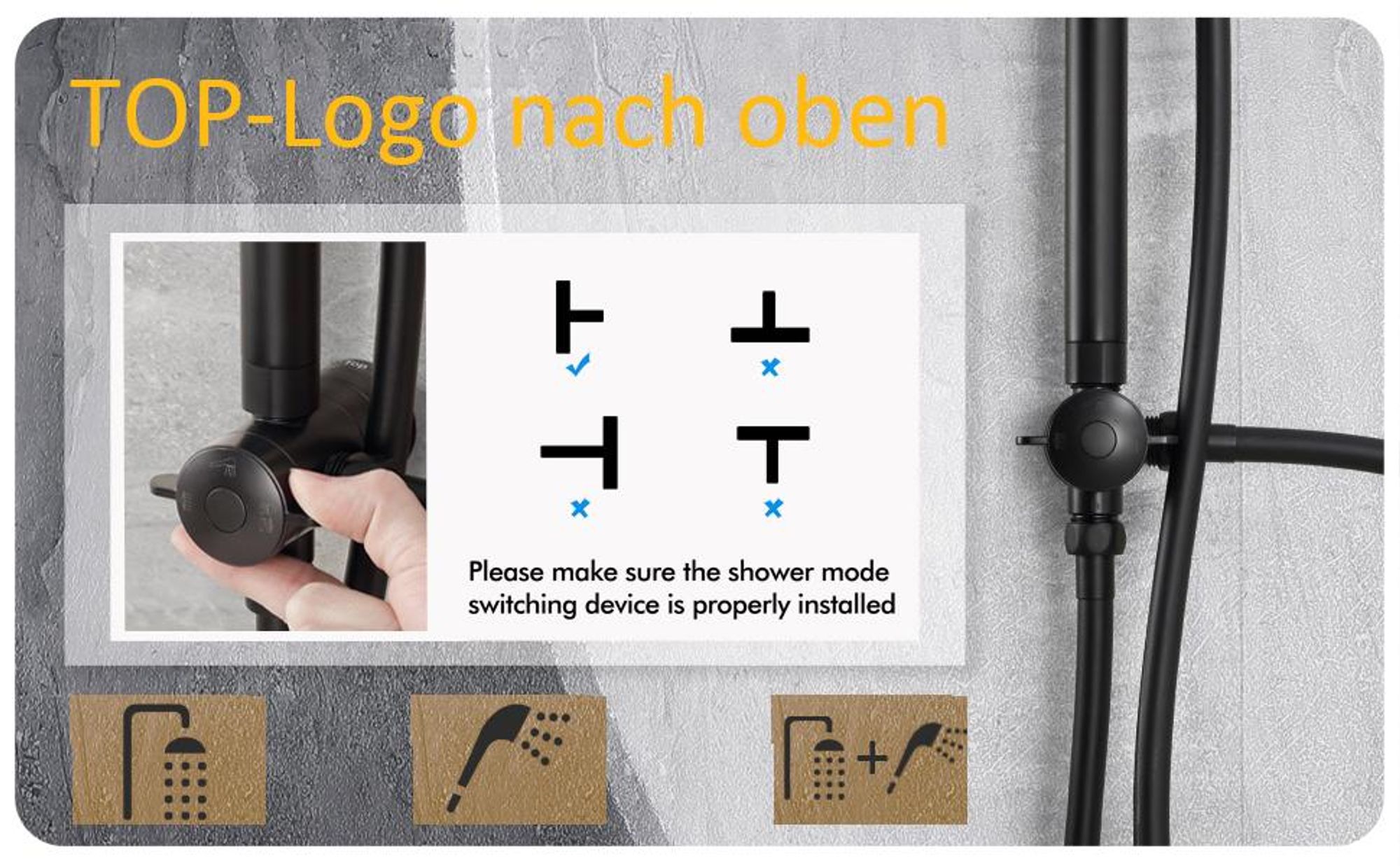 CECIPA Duschset Schwarz Duschsystem Regenduschset ohne Armatur,mit 22cm Kopfbrause Rund und 3 Modus Duschkopf Handbrause,Höhenverstellbar Duschstange Regendusche für Badzimmer