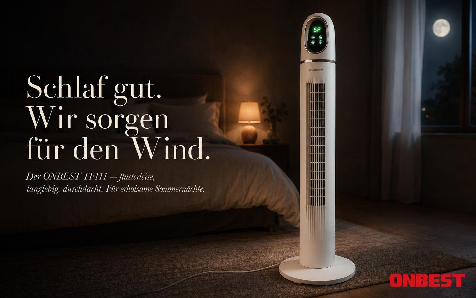 Turmventilator ONBEST TF111 | 45W | 110 cm | Inkl. Fernbedienung & Timer | 3 Geschwindigkeiten | 3 Modi | 80° Oszillation