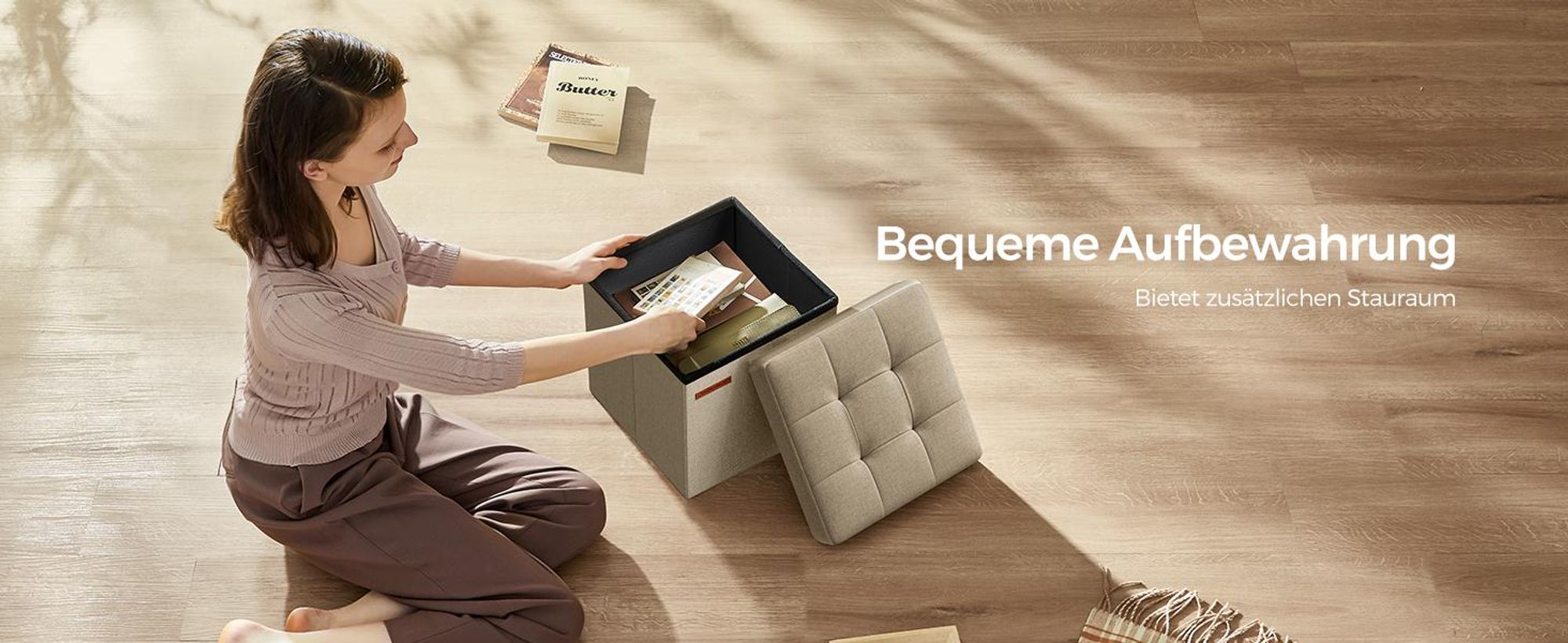 SONGMICS Sitzhocker mit Stauraum, kleine klappbare Sitzbank, 30 x 30 cm Fußbank, Aufbewahrungsbox, bis 130 kg belastbar
