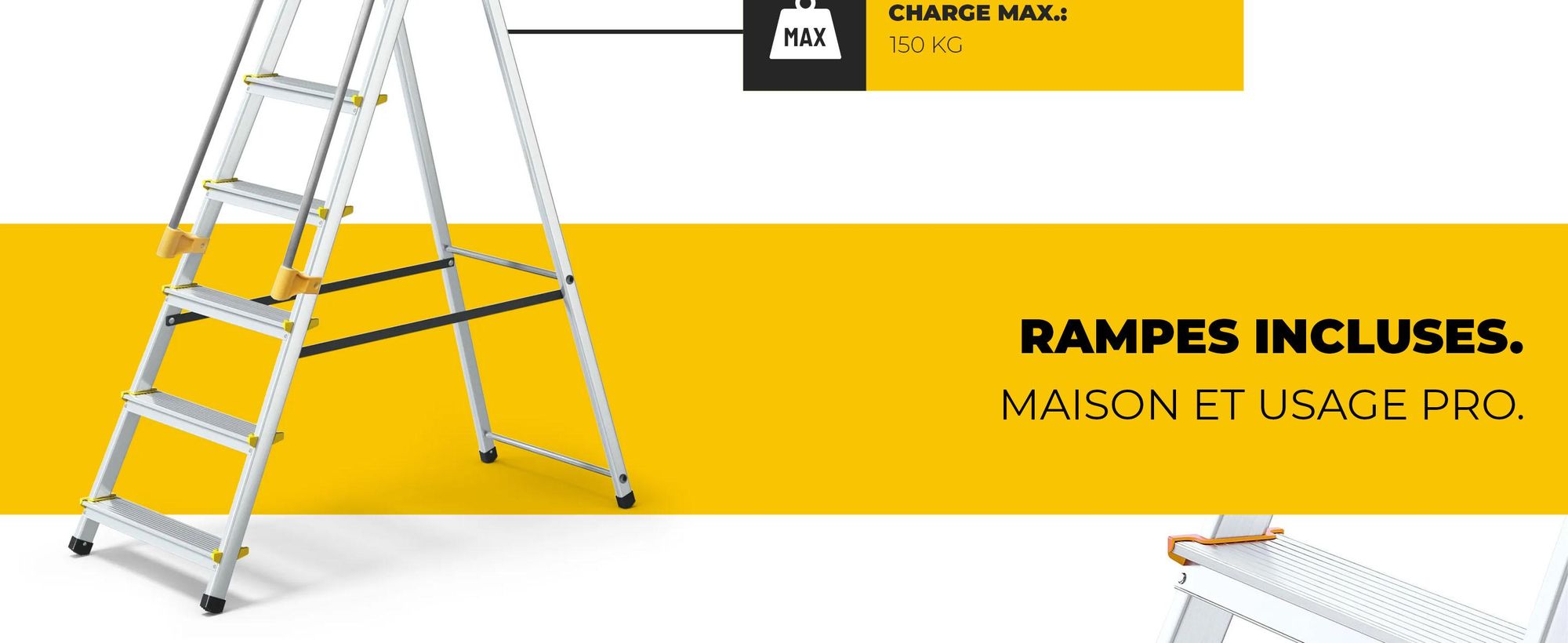 Drabest | échelle - 6 marches, charge max. 150kg - échelle avec mains courantes, échelle en aluminium, pieds antidérapants, escabeau, échelle pliante