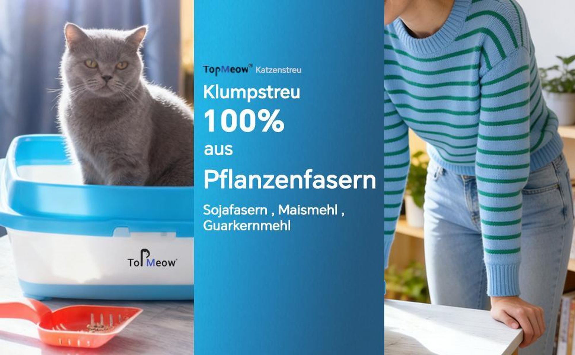 TopMeow Tofu Katzenstreu 18,4 kg, 100% pflanzlich, 3-Sekunden Schnellklumpen, staubarm & starke Geruchsbindung, Hohe Saugfähigkeit Klumpstreu