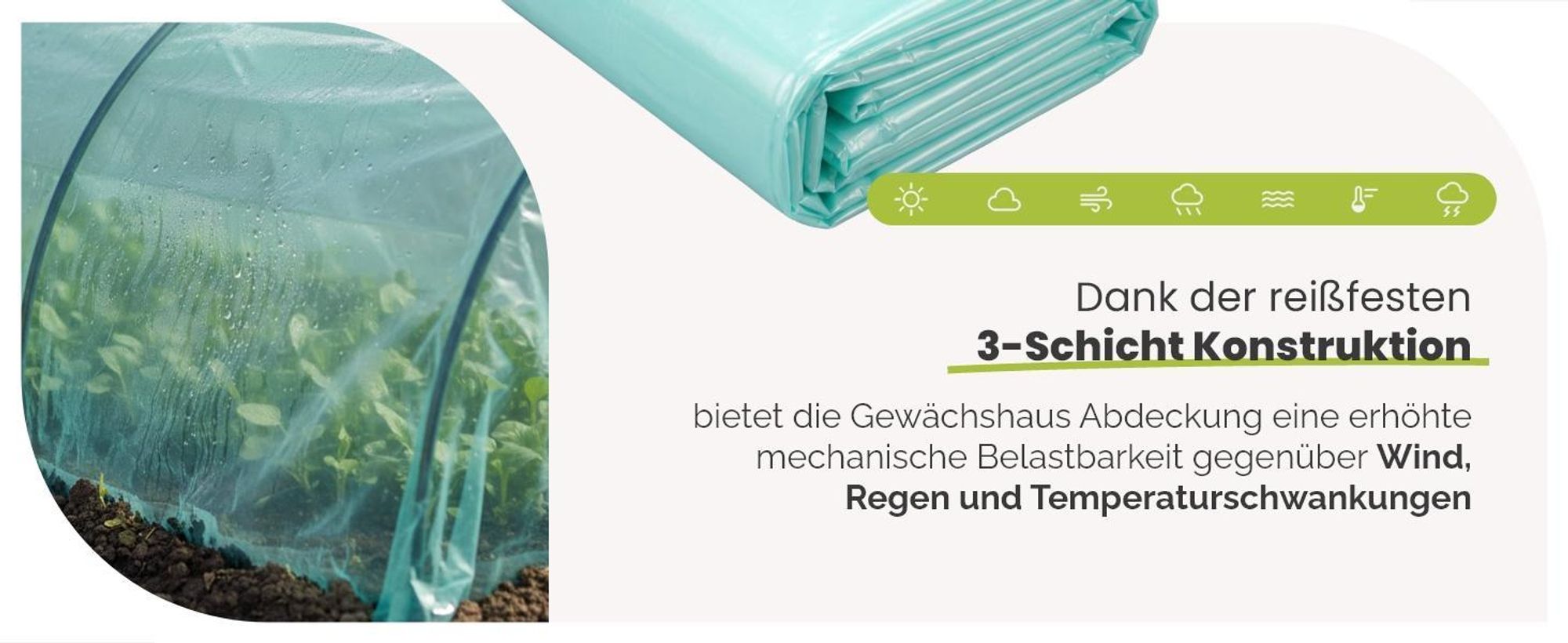 Garronda Gewächshausfolie 6x6 m (Länge x Breite) 3-Schichtig UV Stabilisiert Reißfeste Folie für Gewächshaus Tunnelfolie Folientunnel und Treibhaus Abdeckfolie für Garten GD-0198 Grün