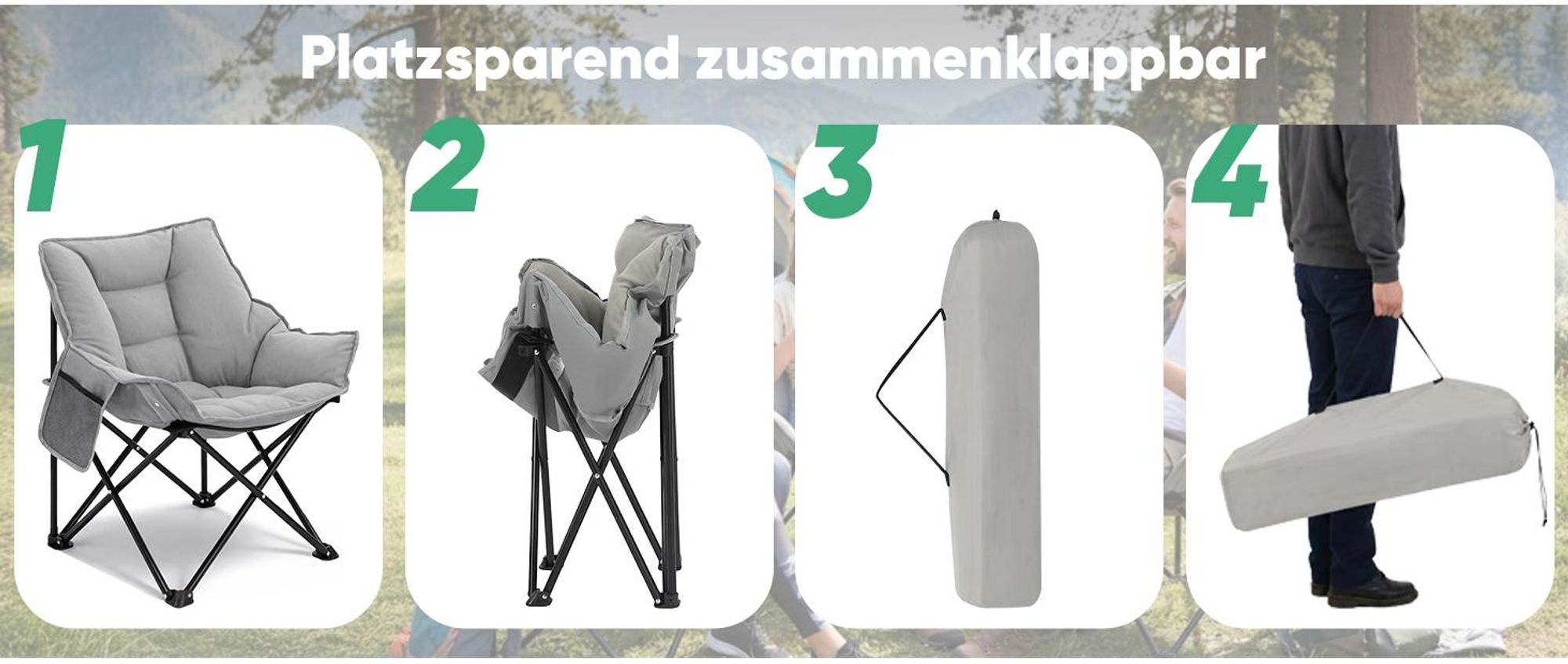Sekey Campingstuhl Gepolstert Klappstuhl Camping Faltstuhl Angelstuhl bis 130 kg, Grau