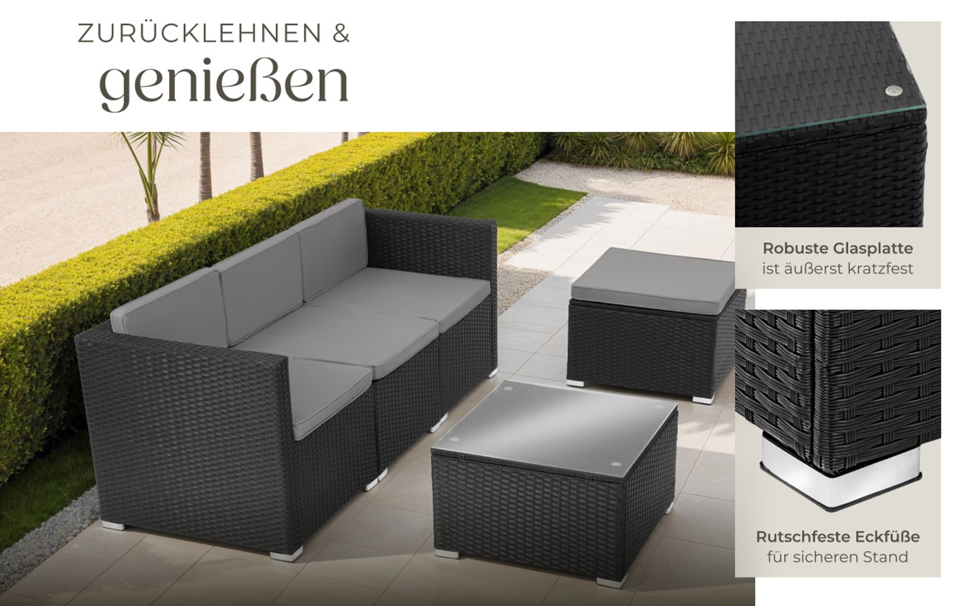 tectake® Rattan Lounge Lignano für 3 bis 4 Personen widerstandsfähig