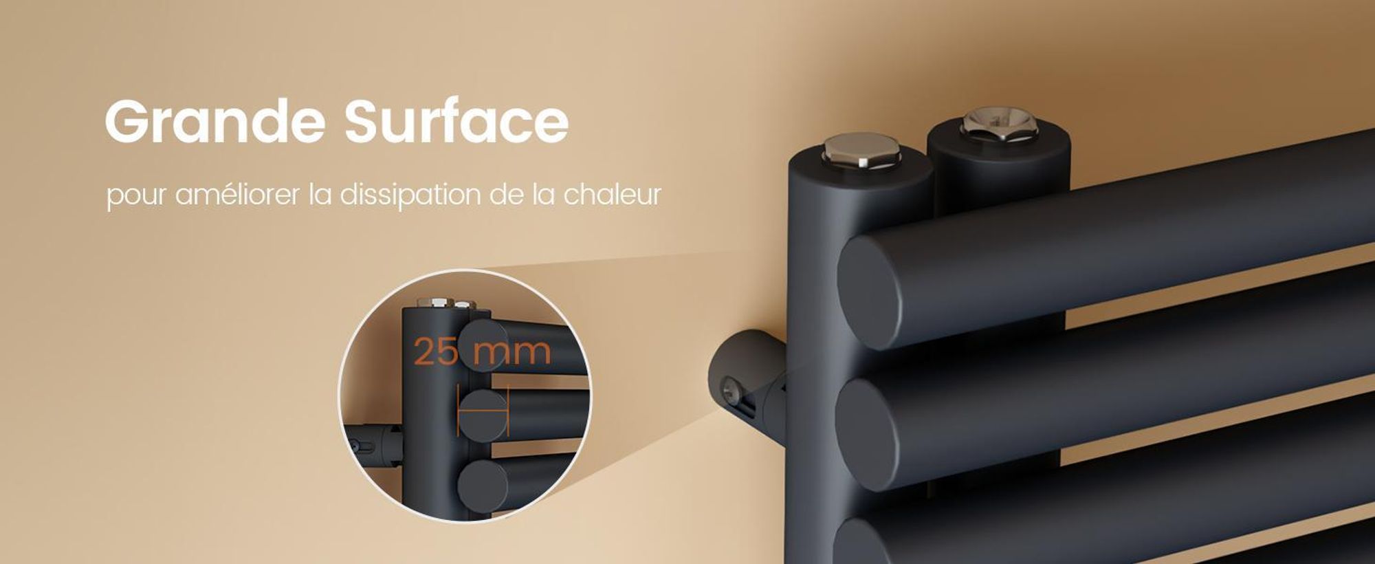 EMKE Radiateur sèche-serviettes à tube rond 154 x60 cm Anthracite Chauffage à eau chaude Montage mural 933W sans thermoplongeur
