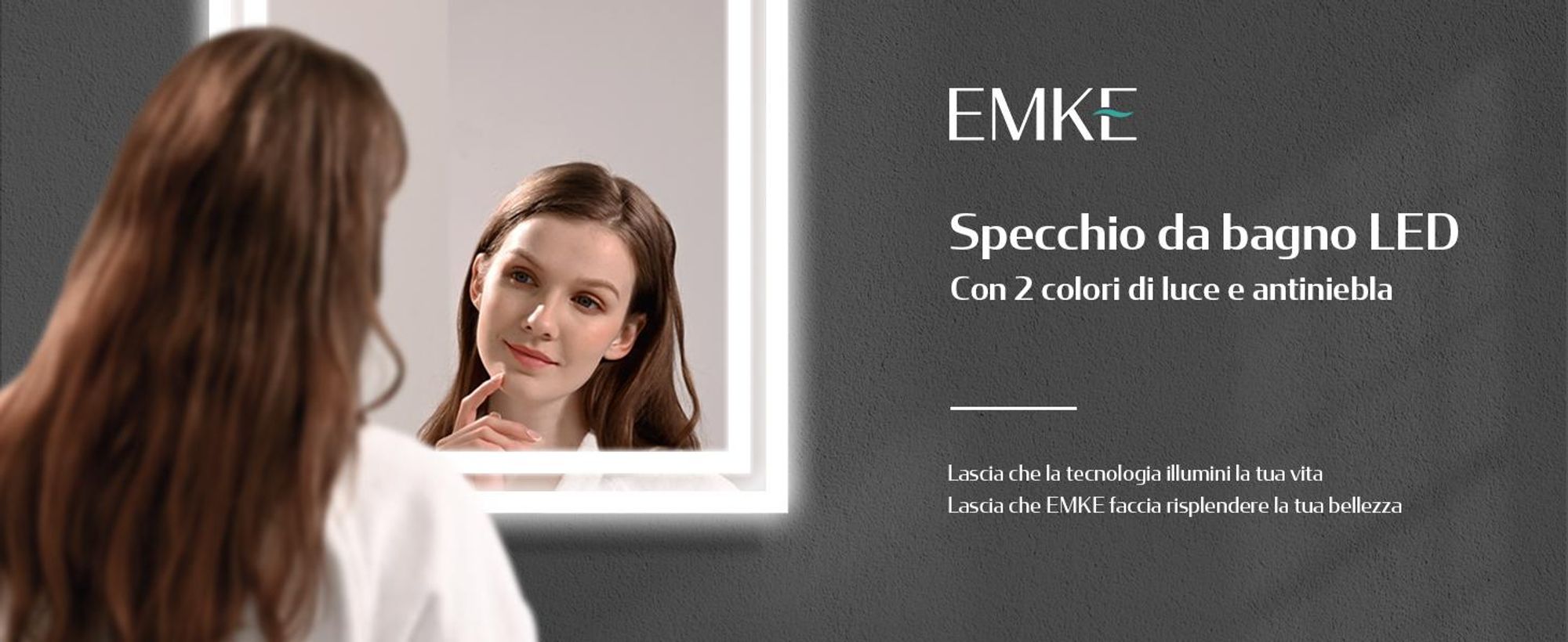 Specchio da bagno EMKE LED con illuminazione 40X60 cm antiappannamento, specchio da parete Specchio da bagno con interruttore meccanico, colori della luce 3000K/6500K, IP44