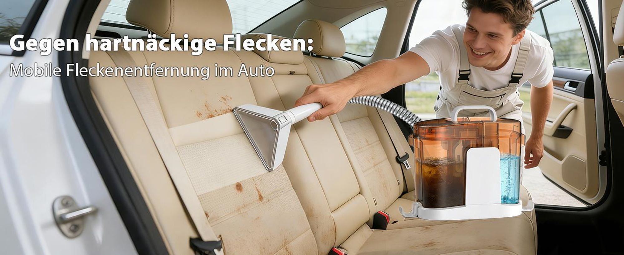 Grenintol Waschsauger bis zu 25 kPa, 600 W Nasssauger, Teppichreiniger und Polsterreiniger mit 1,45 l + 1,6 l Doppeltank für Sofa Auto Matratze