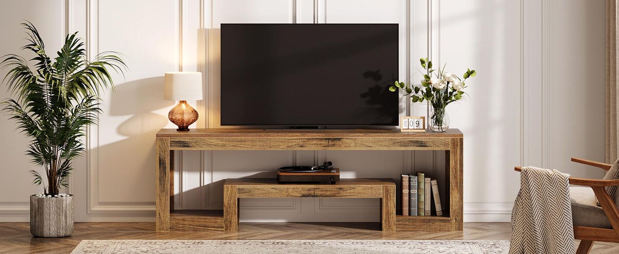 Tribesigns 63 Zoll TV-Ständer für 55/60/65/75 Zoll Fernseher, TV-Schränke & TV-Tische, Farmhouse Entertainment Center mit offenen Ablageflächen, rusti