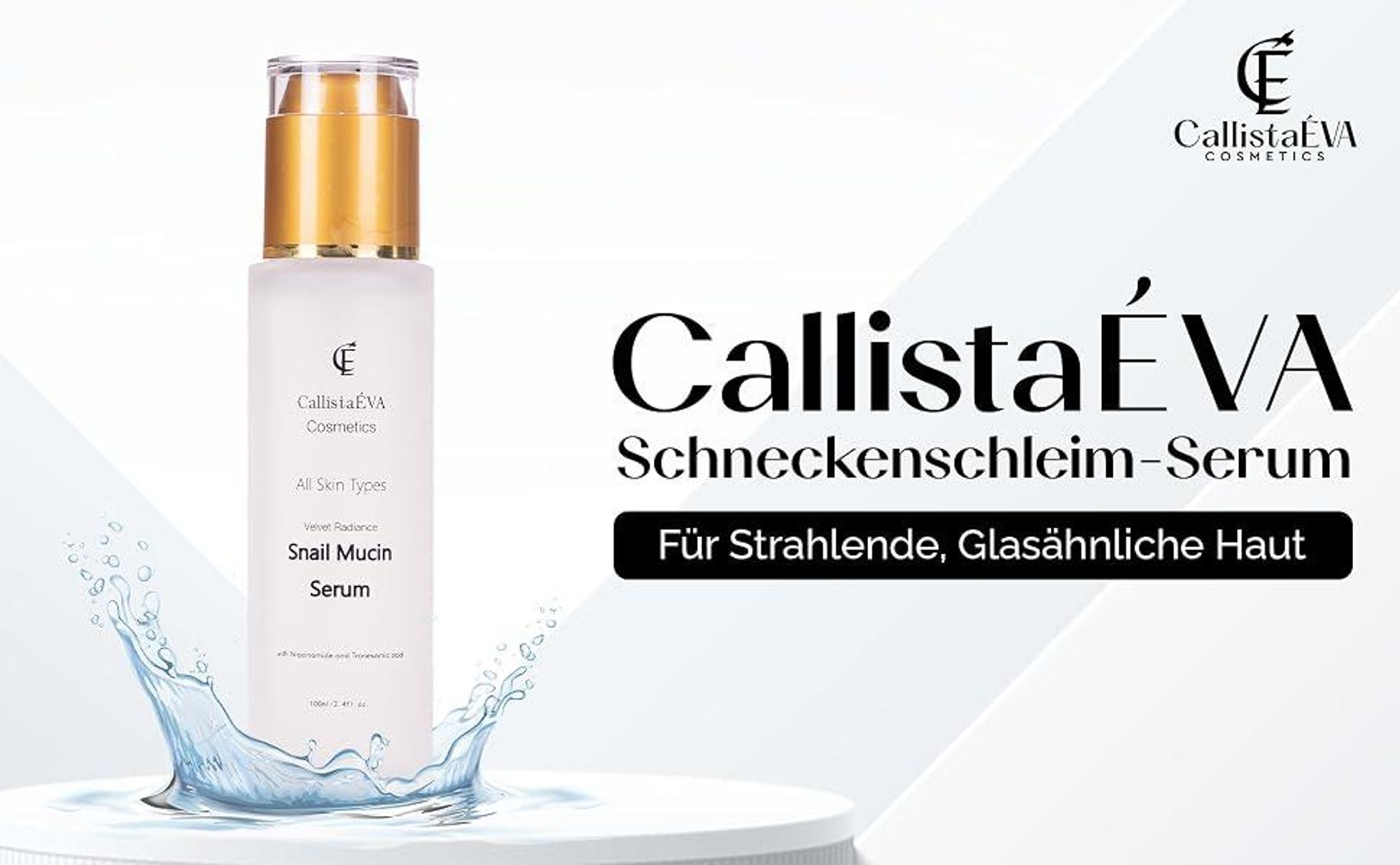 CallistaÉVA Schneckenschleim Gesichtsserum mit Niacinamid & Tranexamsäure – Feuchtigkeitsspendendes Anti-Aging Serum für strahlende Haut – 100ml