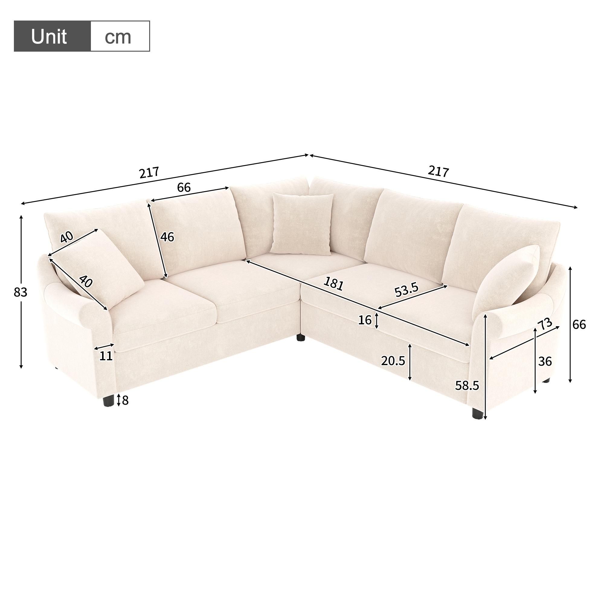 Flieks L-förmiges Ecksofa, Bettsofa mit Schlaffunktion und Bettkasten, 5-Sitzer Sofa, 217 x 217 x 83 cm, Beige, Chenille