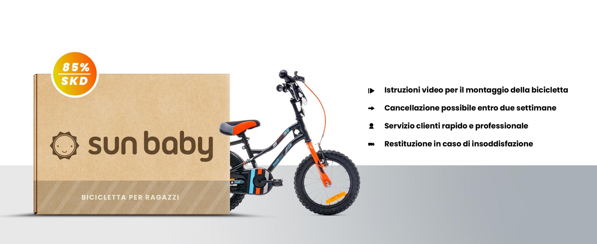 Sun Baby Tiger Bike bici per bambini ragazzi bici ruote di formazione 12 14 16 pollici da 2-6 anni BMX bici per bambini (14 pollici, arancione)