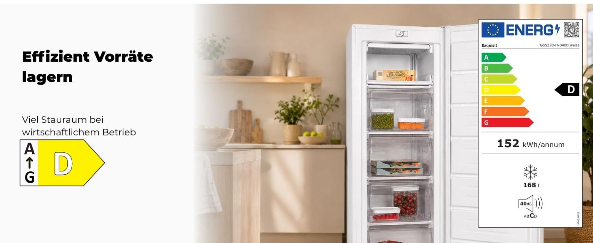 Exquisit Gefrierschrank GS5230-H-040D weiss | Tiefkühlschrank Groß 168 L Volumen | 4* Gefrieren | Türanschlag wechselbar