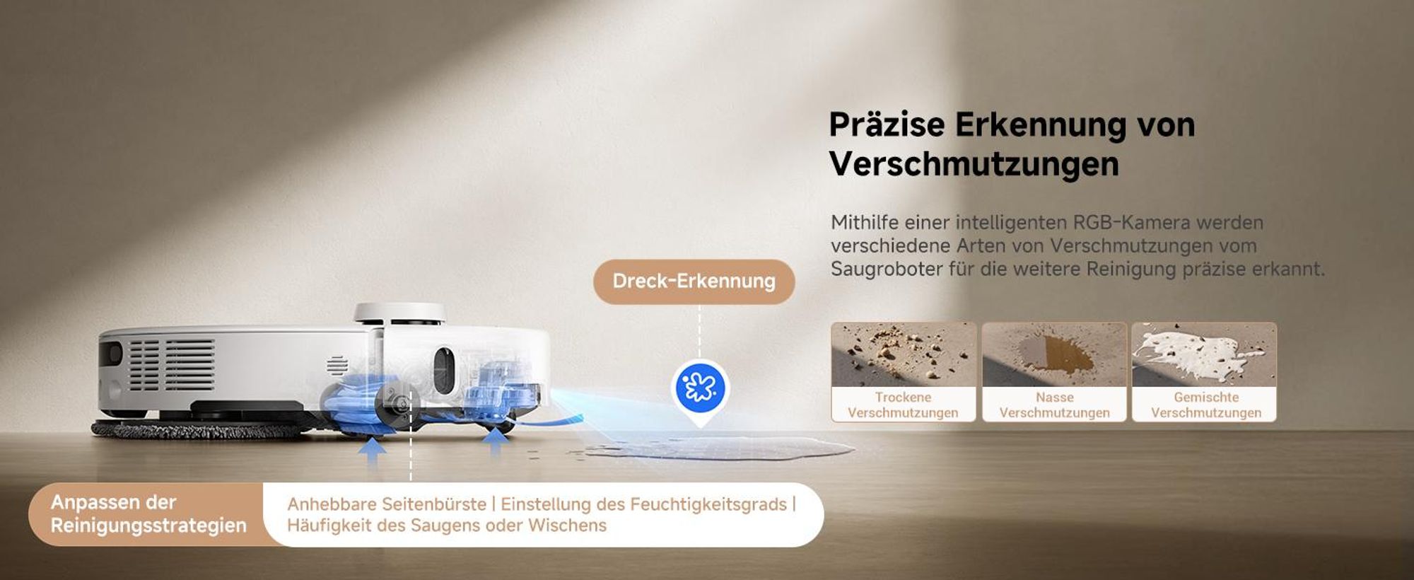 MOVA P50 Pro Ultra Saugroboter 19.000 Pa, Mopp 75 °C, LDS, AI+LED Hindernisvermeidung + Reinigungsflüssigkeit
