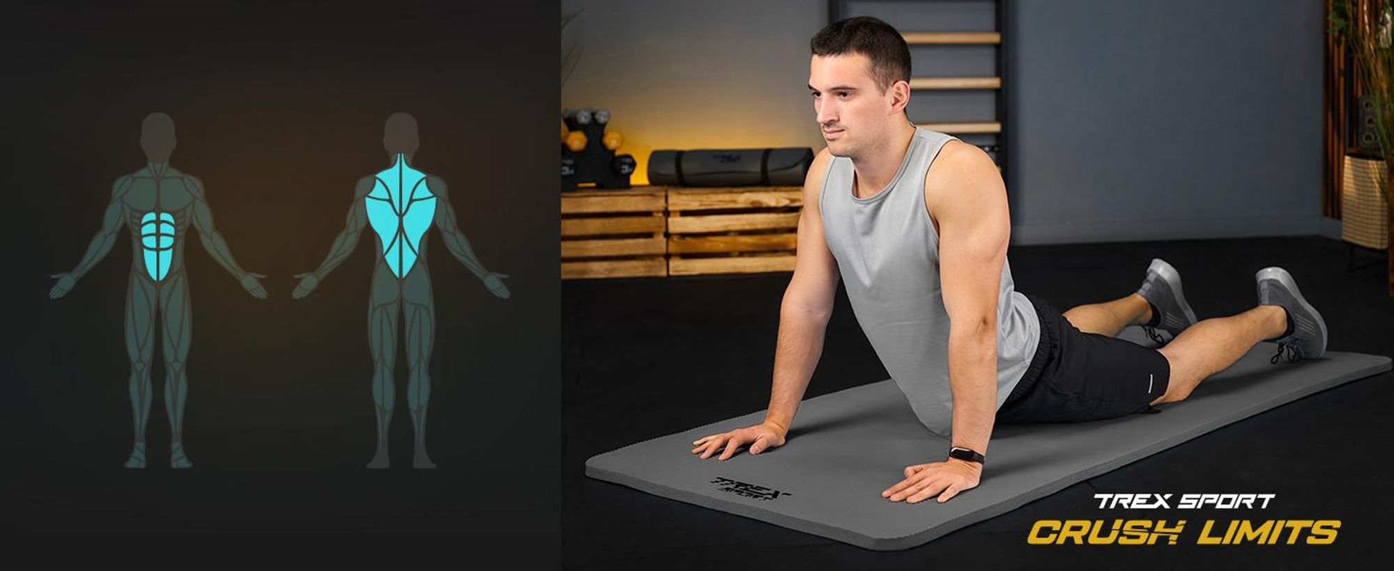 TREX SPORT Gymnastikmatte Fitnessmatte 2cm TX-029NGM | Yogamatte Pilates 190×80×2cm | Trainingsmatte rutschfest, wasserdicht | Sportmatte grau