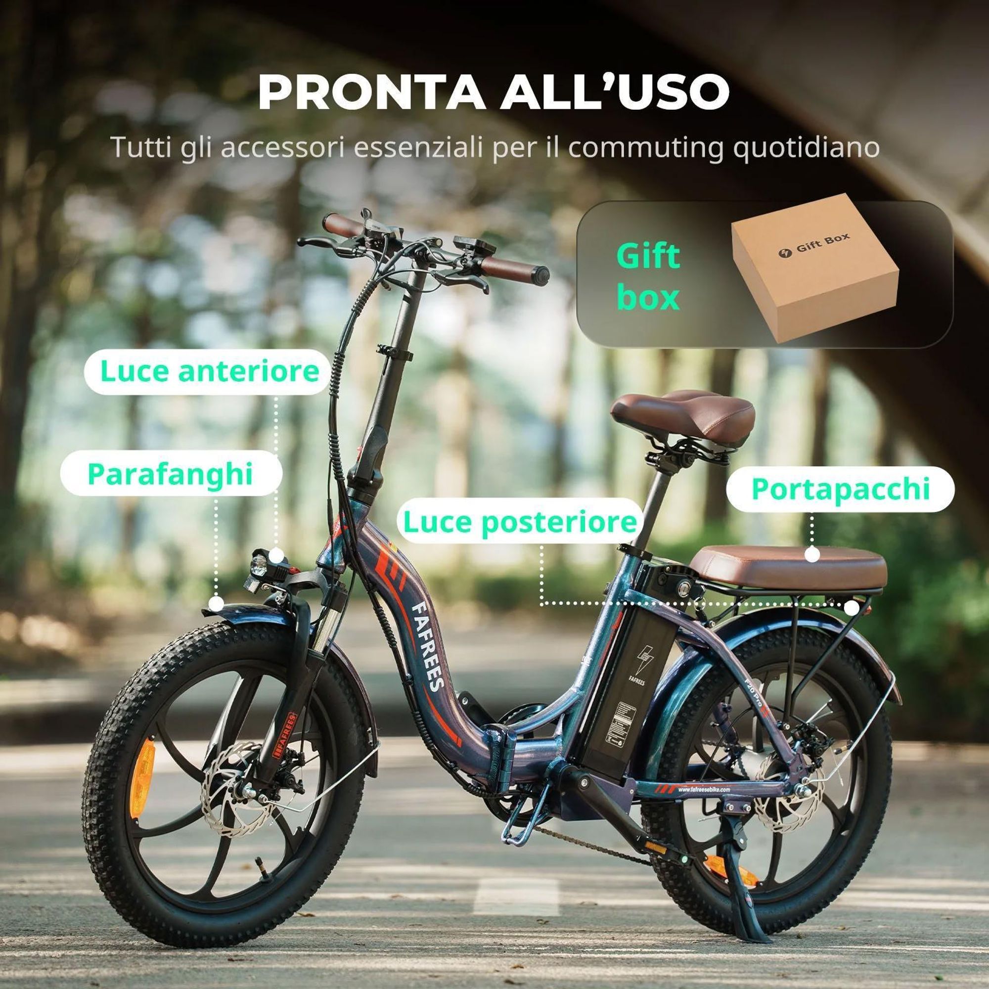 Bicicletta Elettrica FAFREES F20 Pro - Motore 250W Batteria 36V20Ah Pneumatici Da 20" Freni A Disco Meccanici - Aurora Blu