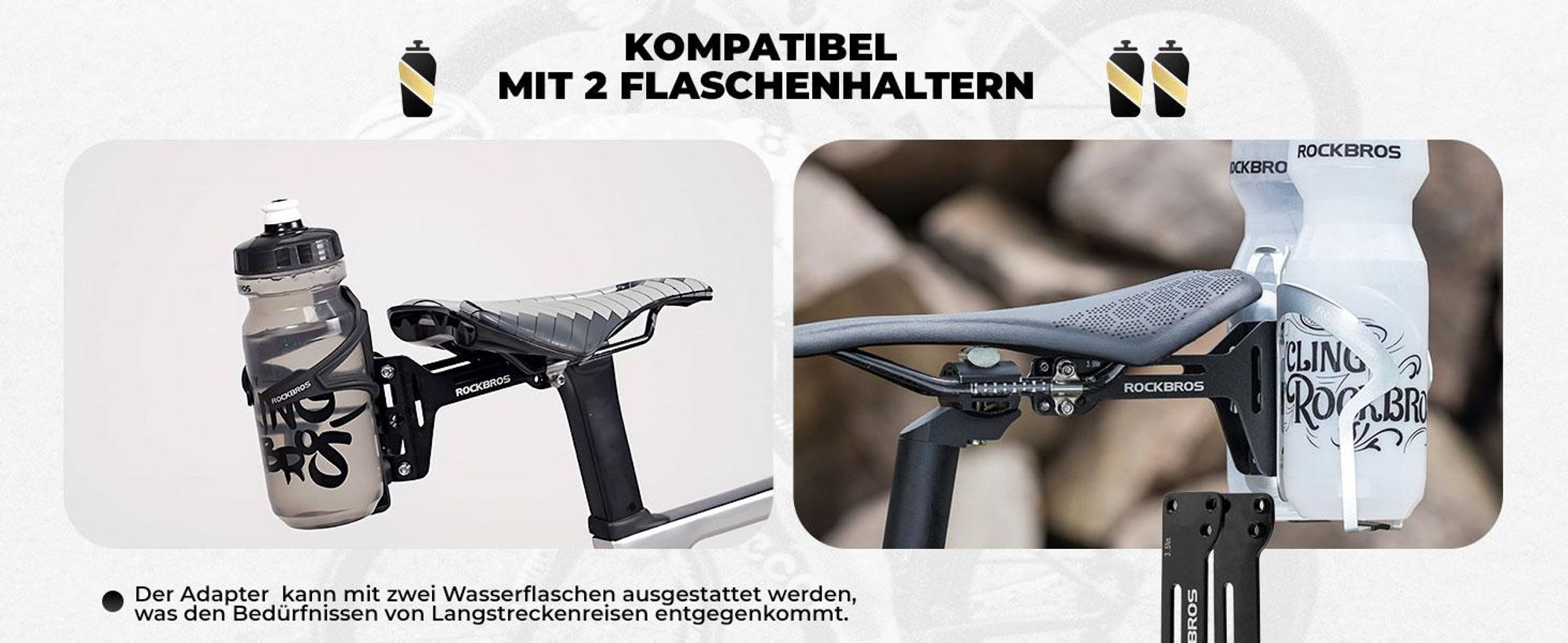 ROCKBROS Fahrrad Flaschenhalter Adapter Für 2 Wasserflaschen Aluminium Einstellbar Schwarz