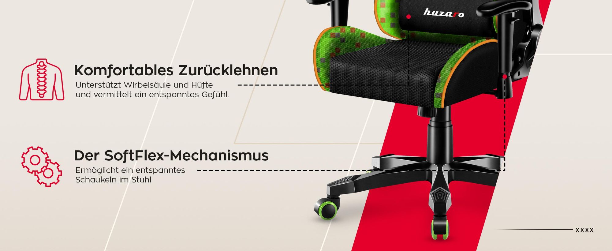 Huzaro Kinder Schreibtischstuhl Ranger 6.0 Gaming Stuhl Racing Sessel Bürostuhl Drehstuhl Gamer bis 130 kg mesh Pixel