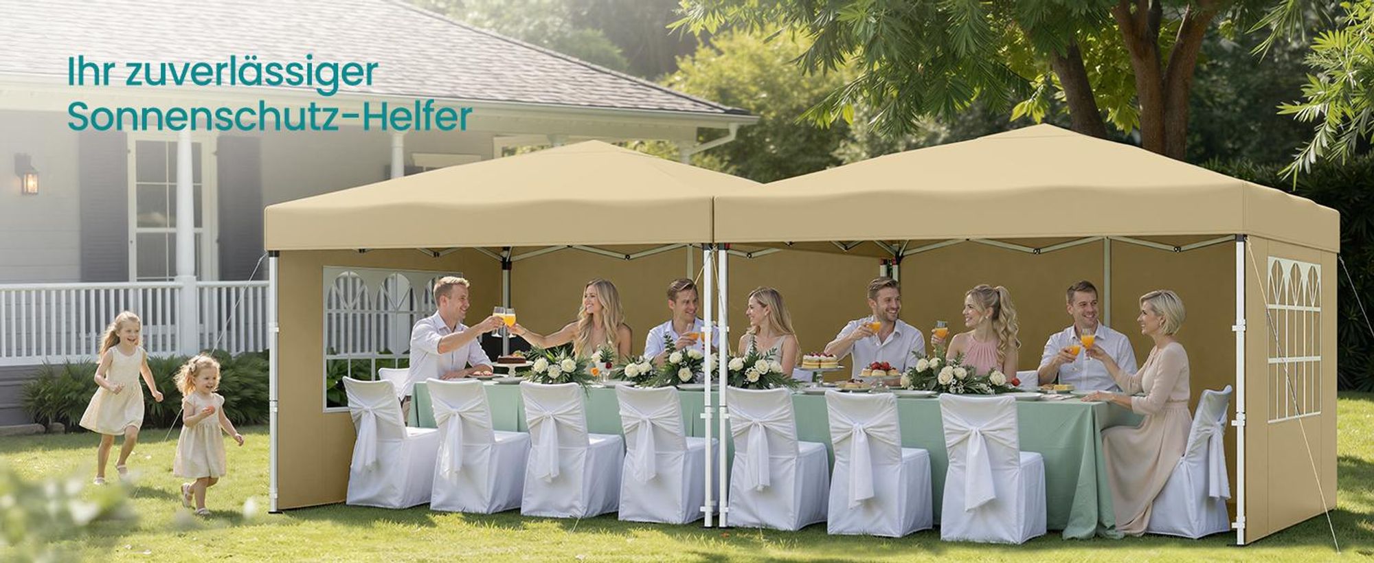 SONGMICS Faltzelt 3 x 3 m, mit Seitenwänden, stabil, tragbar, Pavillon für Garten, Hof, Markt, Sonnenschutz, beige