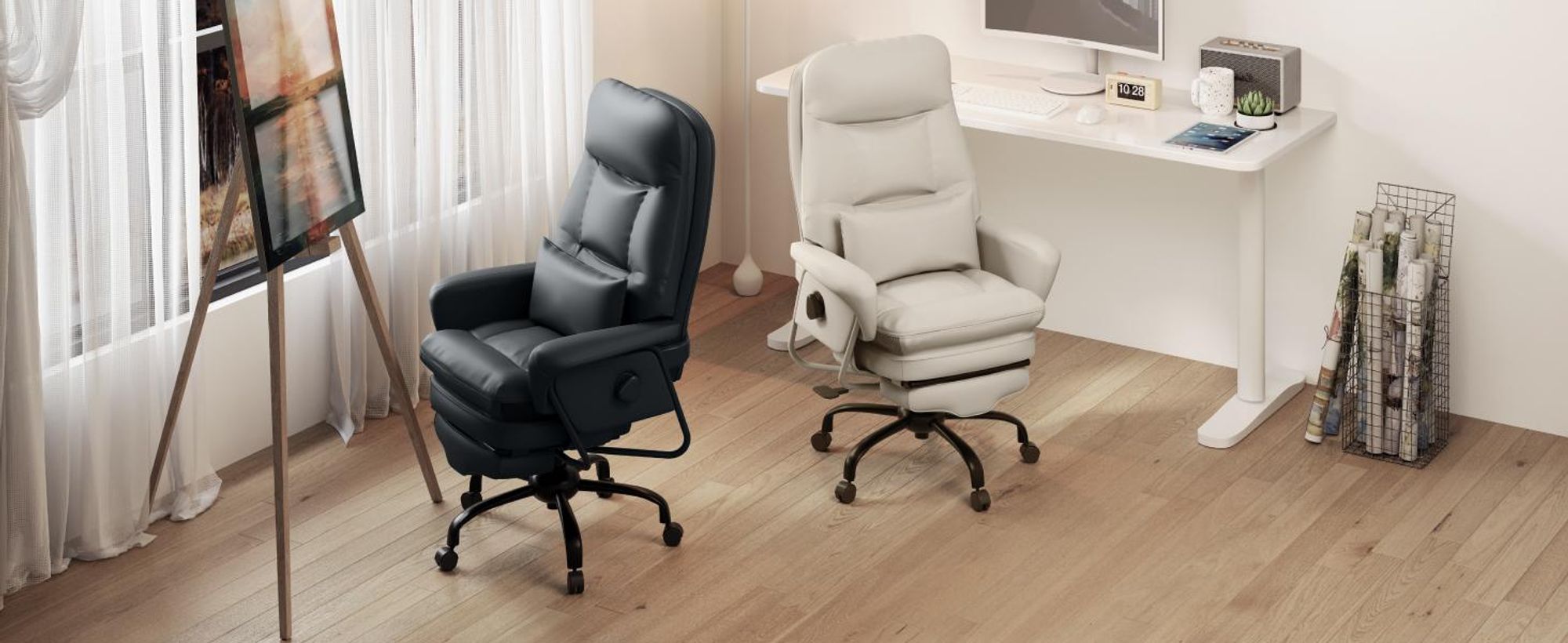 FLEXISPOT 3-in-1 Ergonomischer Bürostuhl mit 165° Liegefunktion, Ausziehbarer Fußstütze, Dickem Komfortpolster und Höhenverstellung (Schwarz)