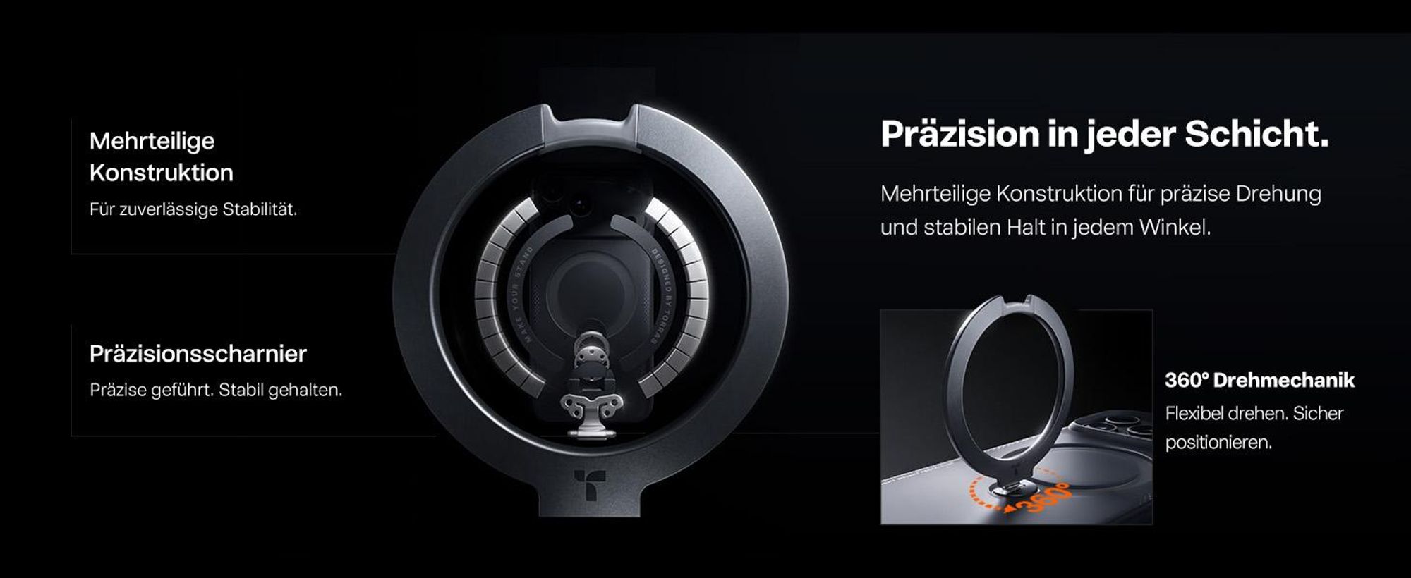 TORRAS Ostand Q3 Air Hülle für iPhone 18 Pro Handyhülle  mit Airbag-Schutz & integriertem Ständer, Schwarz