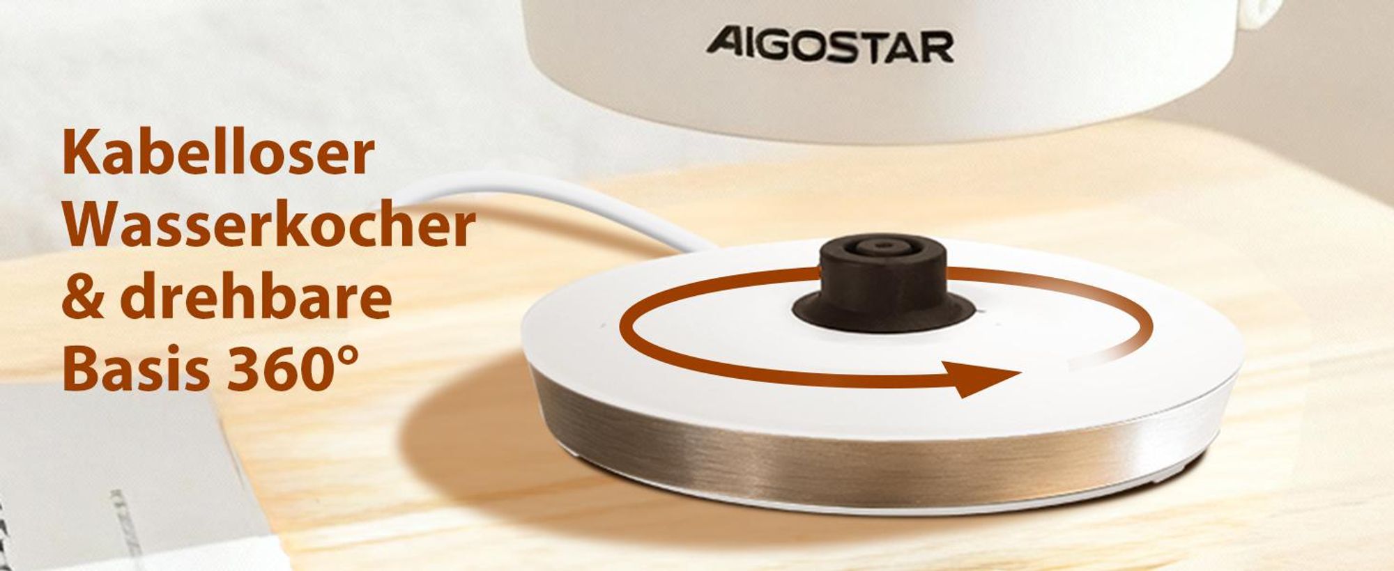 Aigostar Elektrischer Glas Wasserkocher mit LED-Beleuchtung, 2200 Watt, 1,7 Liter, kochtrocknender Schutz, BPA-frei, weiß