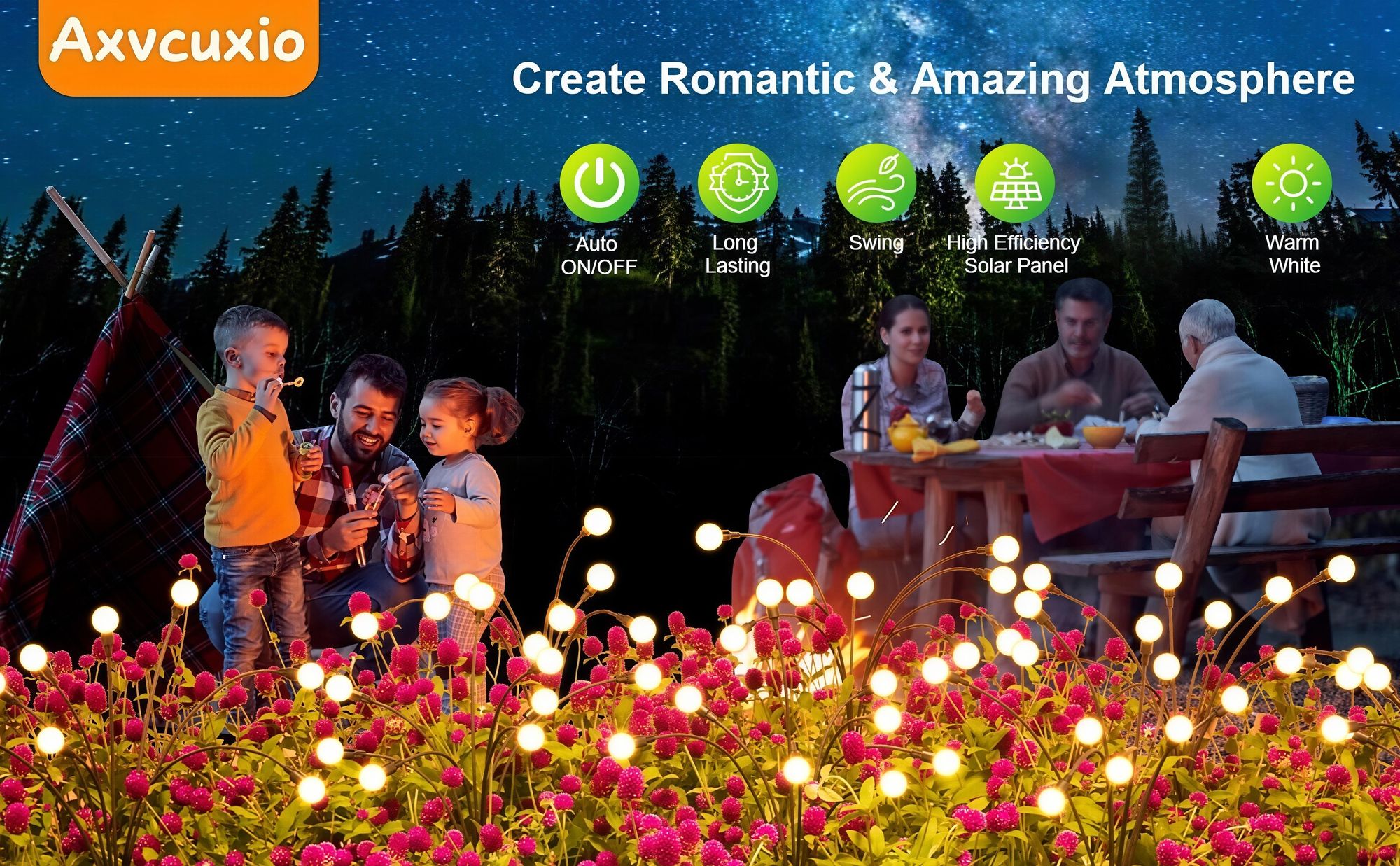2 Stück Solar Glühwürmchen Licht mit 6 LEDs,Außen Gartenleuchten Rasenlampe Solarleuchten Warmweiß,für Garten Veranda Terrasse Weg Hof Landschaft Deko
